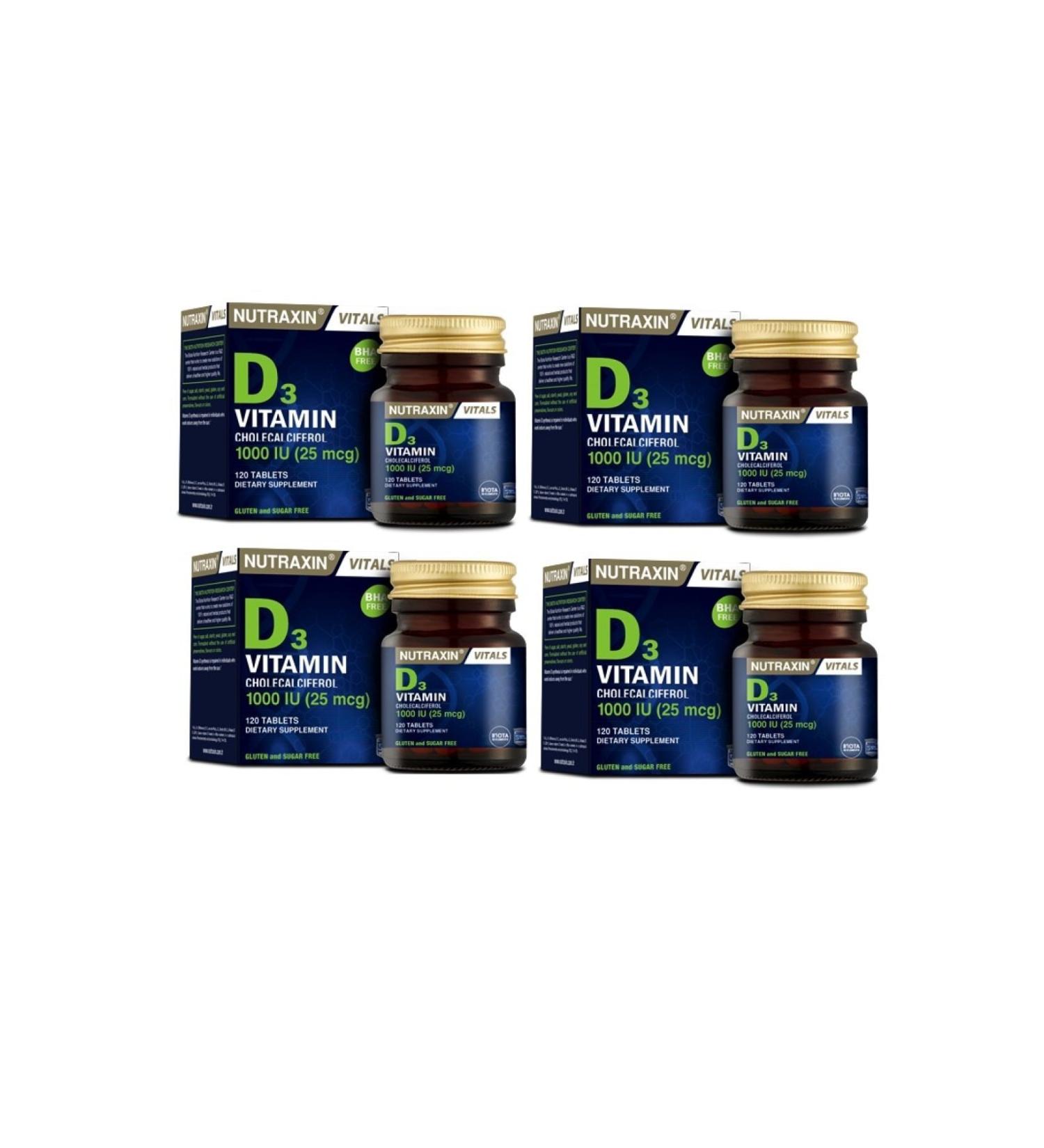 Nutraxin D3 Vitamin 120 Tablets D3 1000 x 4 Pieces