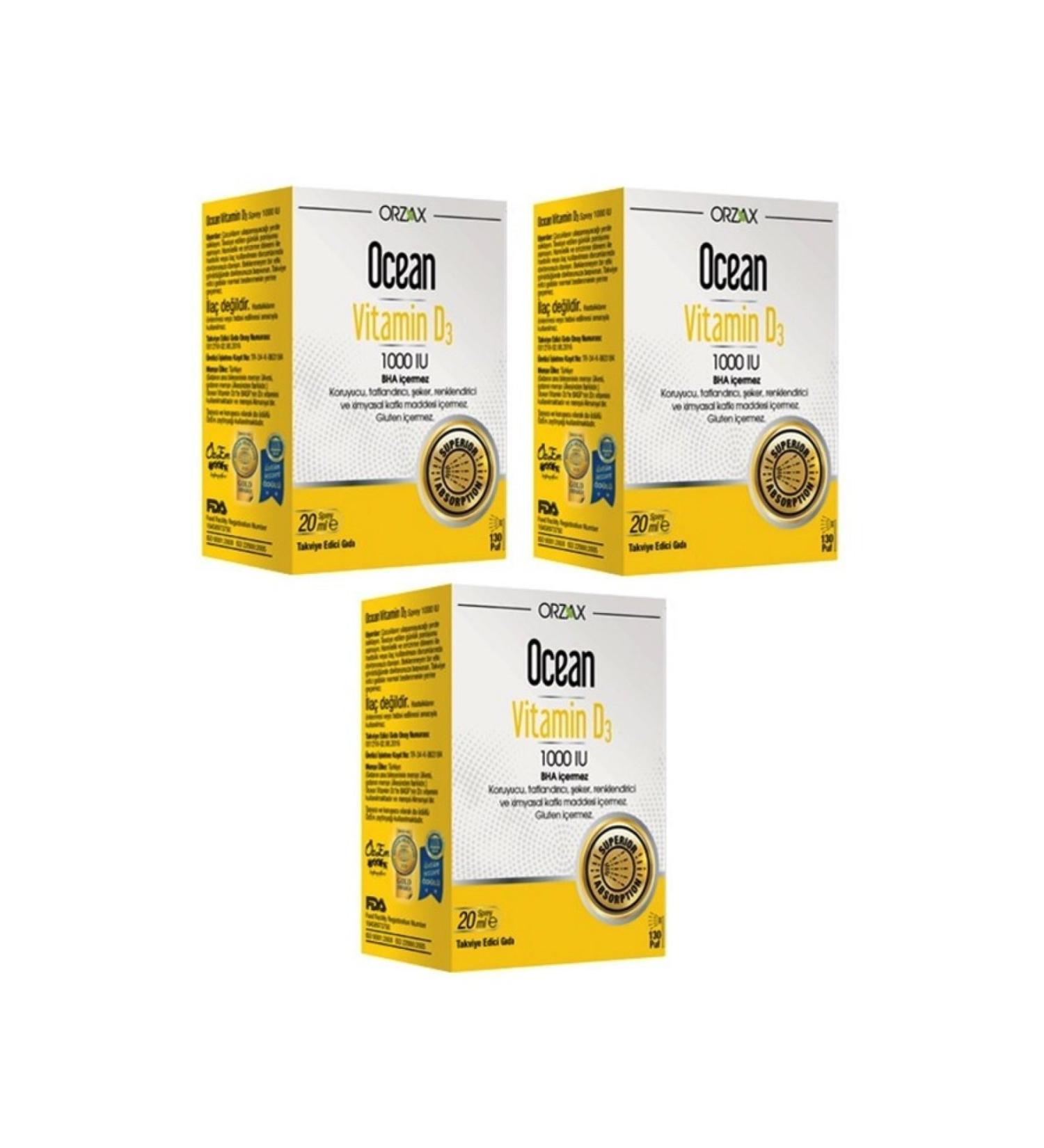 Orzax Vitamin D Support - Vitamin D3 1000 Iu Spray 20 Ml X3 Pieces