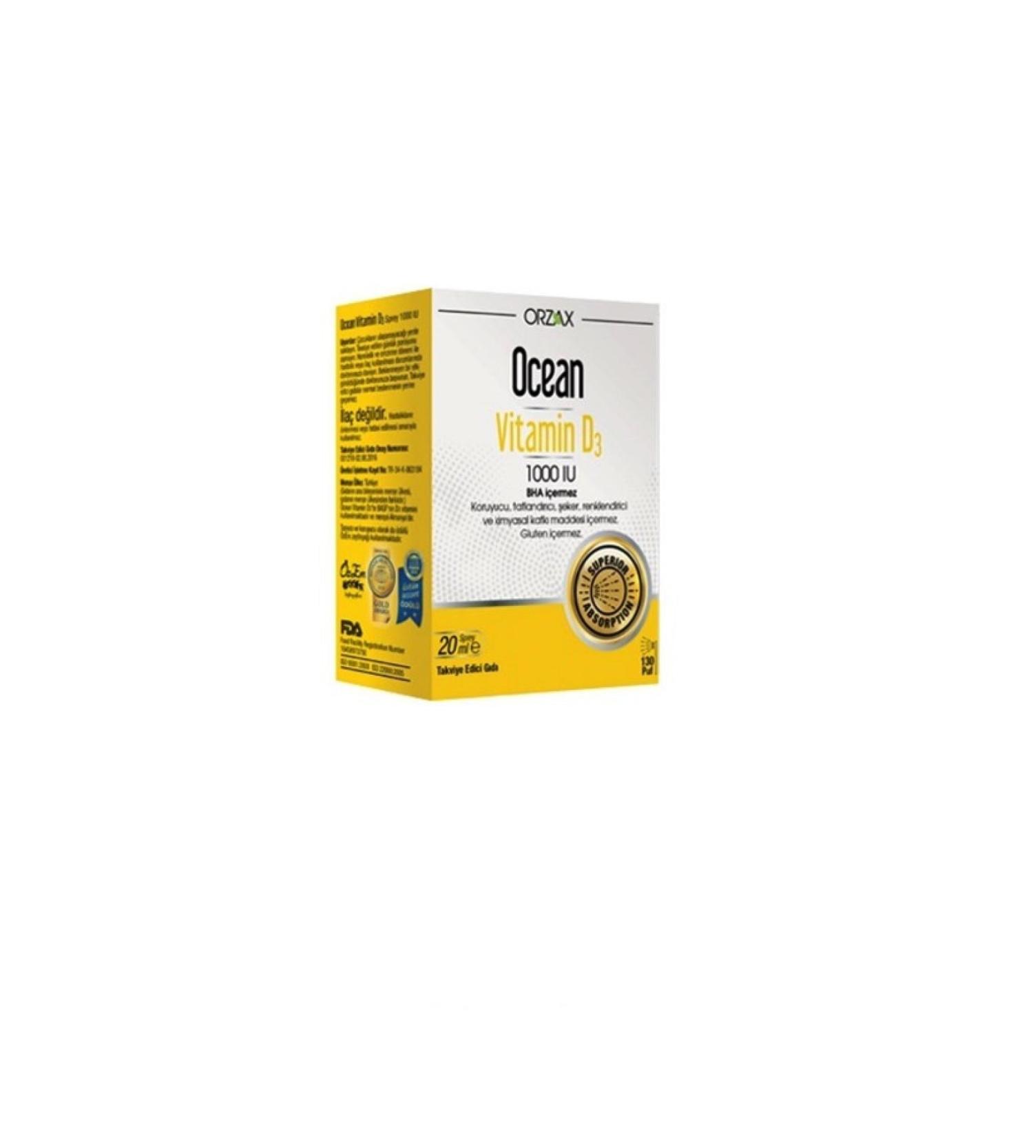 Orzax D3 Vitamin Set - Vitamin D3 1000 Iu Spray 20 Ml