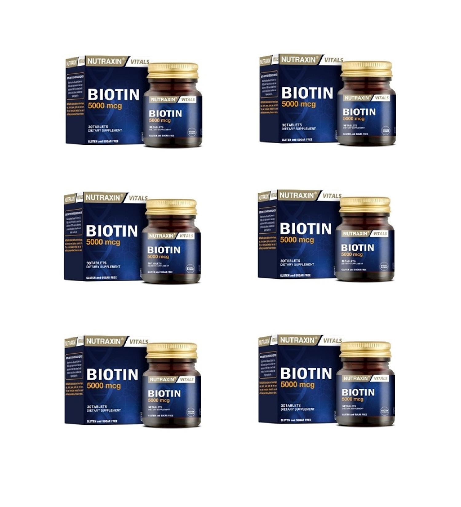 Nutraxin Adult Food Supplement Biotin 30 Tablets 6 Pieces