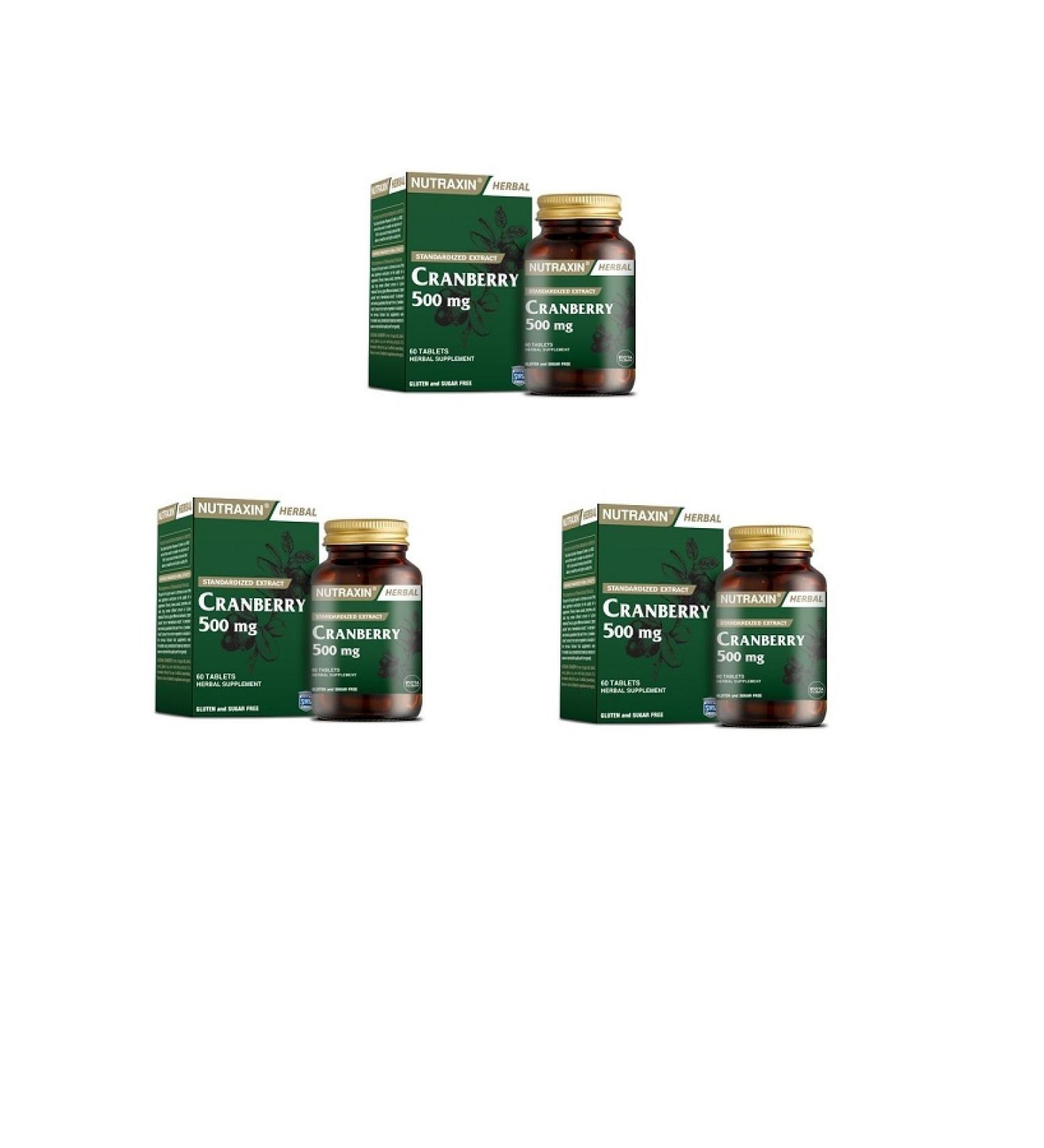 Cranberry Containing Nutraxin Fruit Extract 60 Tablets 3 Pieces