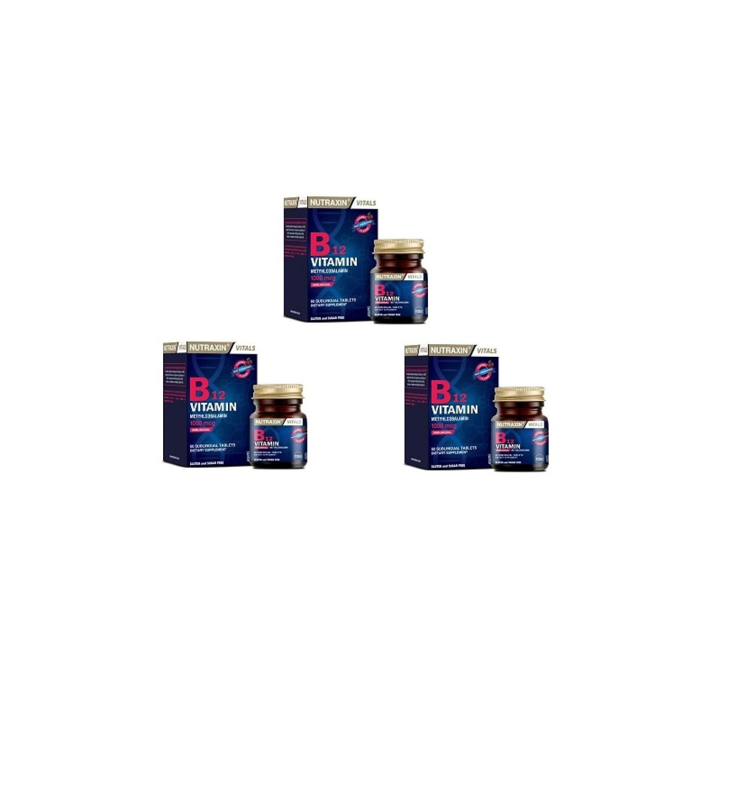 Nutraxin B12 Vitamin 1000 Mcg 60 Capsules x3