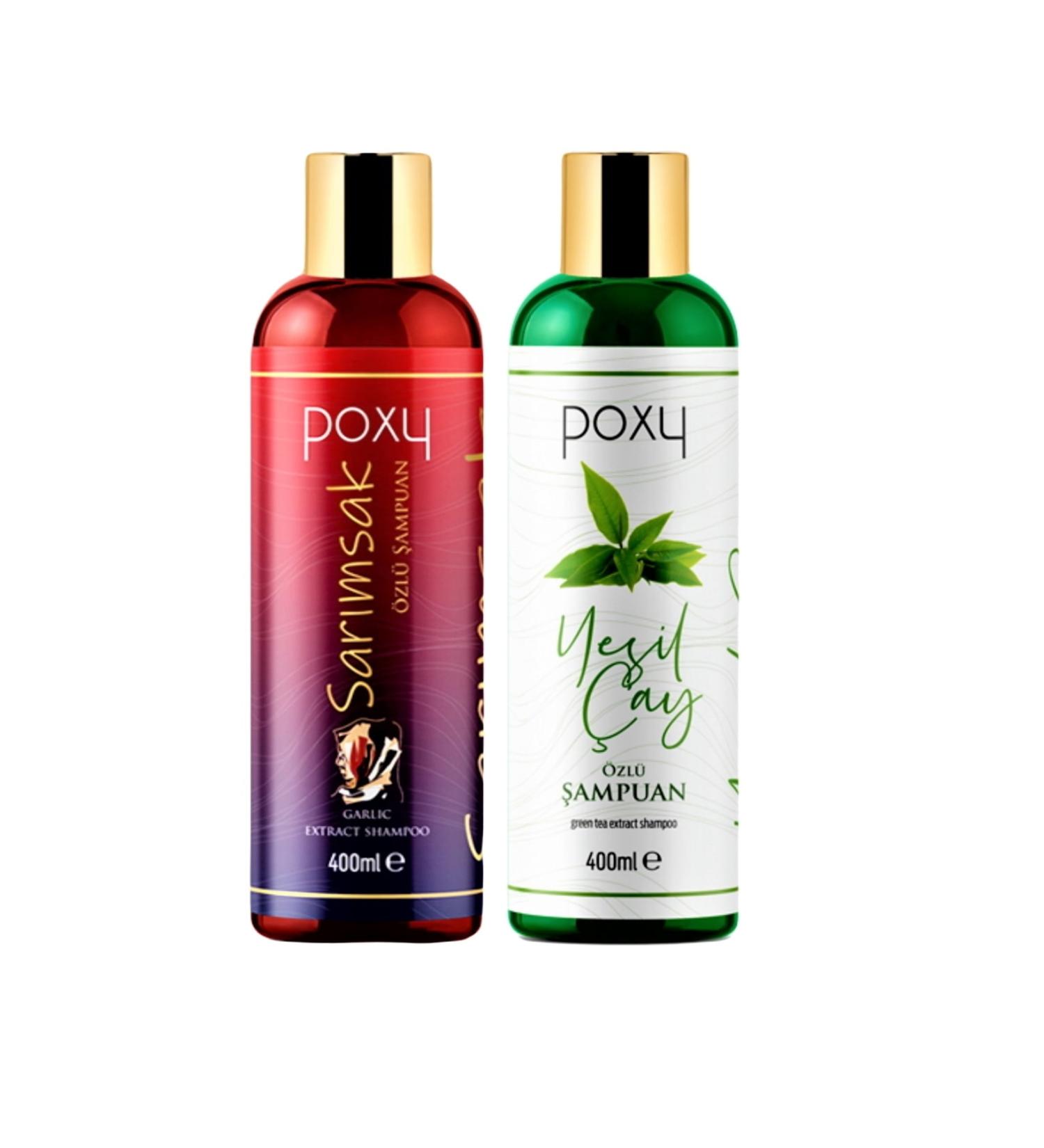 Poxy Garlic Essence Shampoo for Closed Hair 400 ml & Green Tea Essence Shampoo for Fine Hair 400 ml