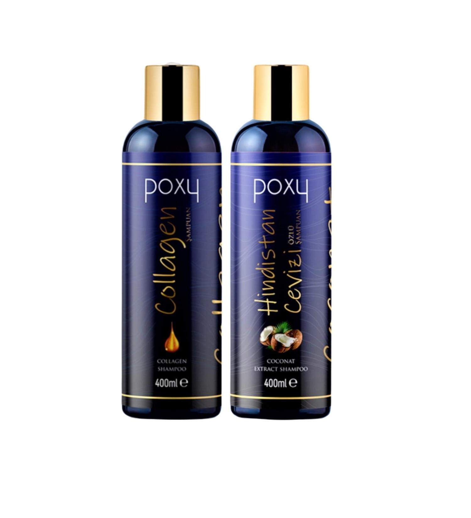 Poxy Collagen/ Biotin Shampoo 400 Ml & Coconut Essence Shampoo 400 Ml