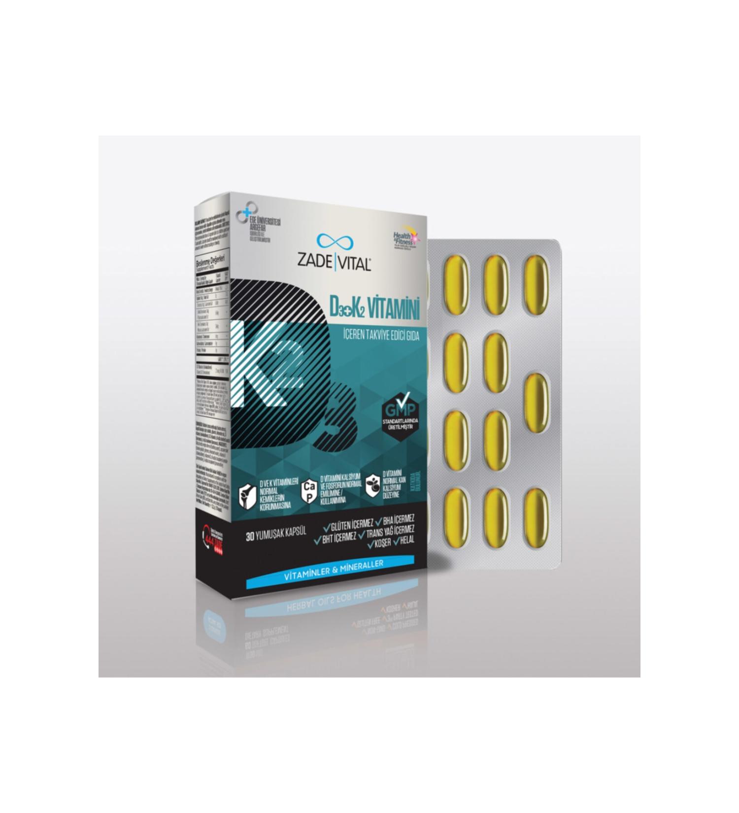 Zade Vital D3 K2 Vitamin 1 Box 30 Capsules