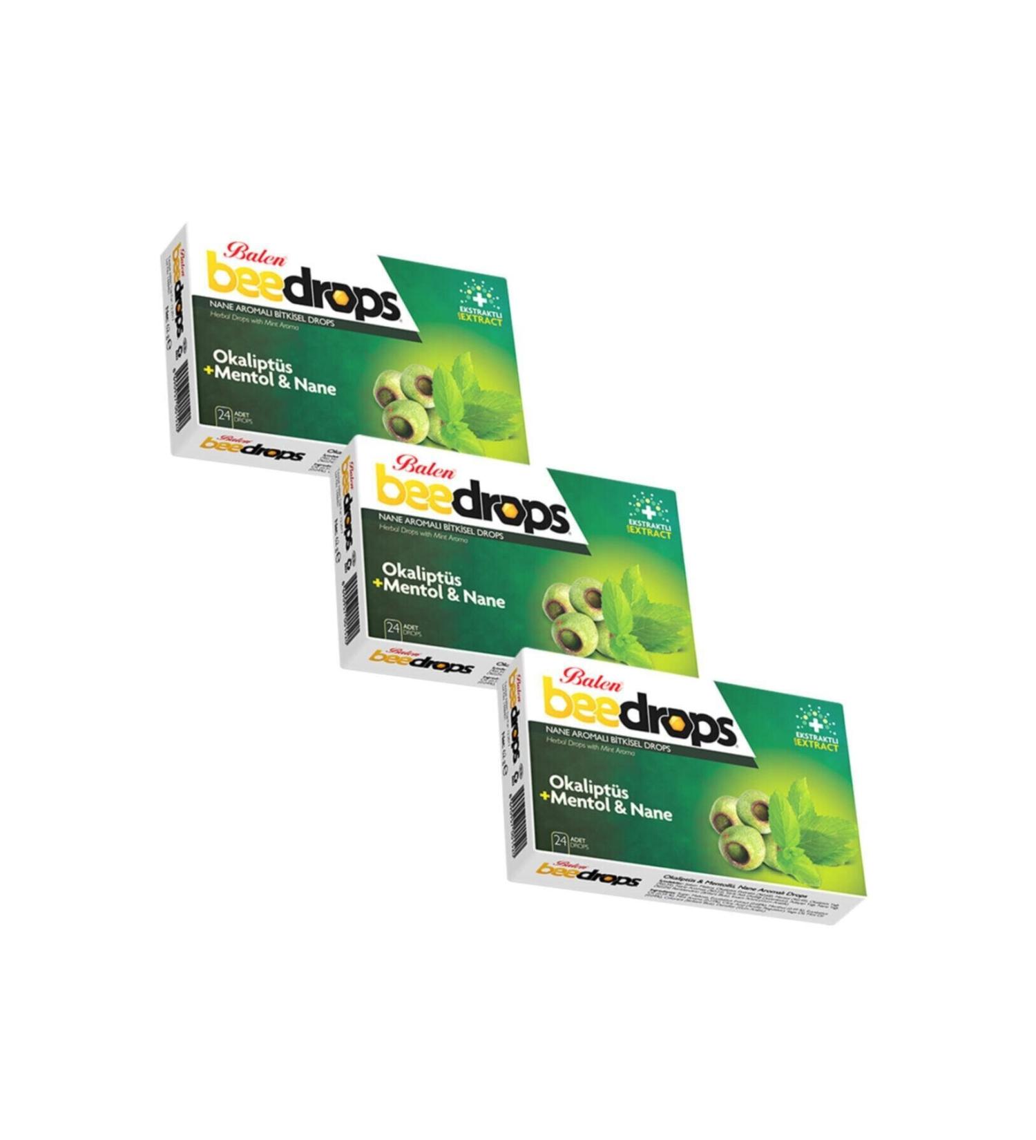 Balen Beedrops Eucalyptus & Menthol Mint Flavored 24 Drops X 3 Pieces