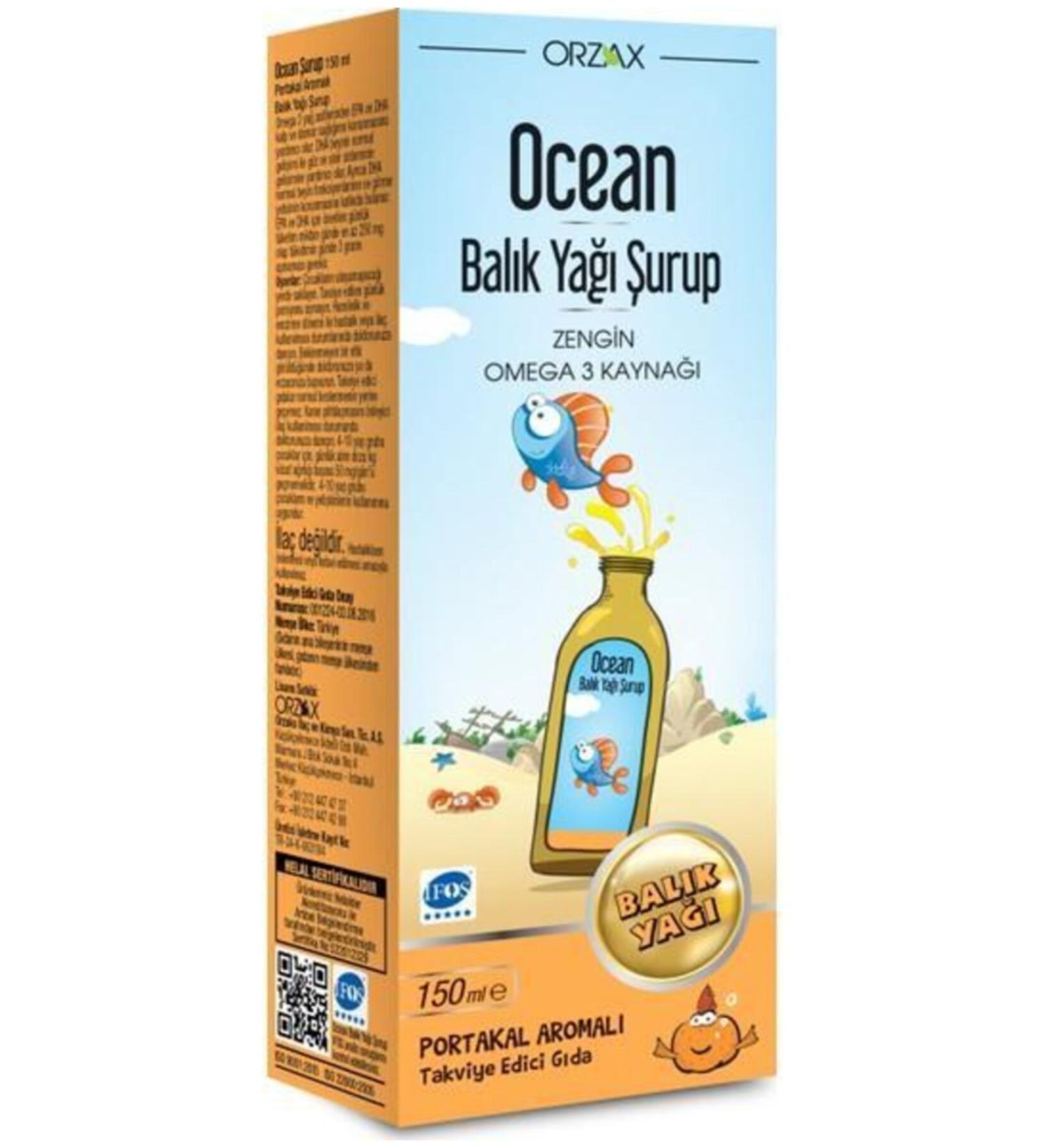Ocean Omega 3 Orange Flavored Fish Oil Syrup 150 Ml