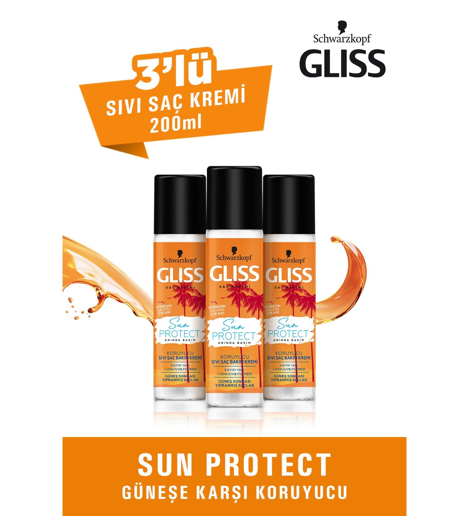 Gliss Sun Protect Sun Protection Leave-In Liquid Hair Conditioner 200 ML 3-Pack