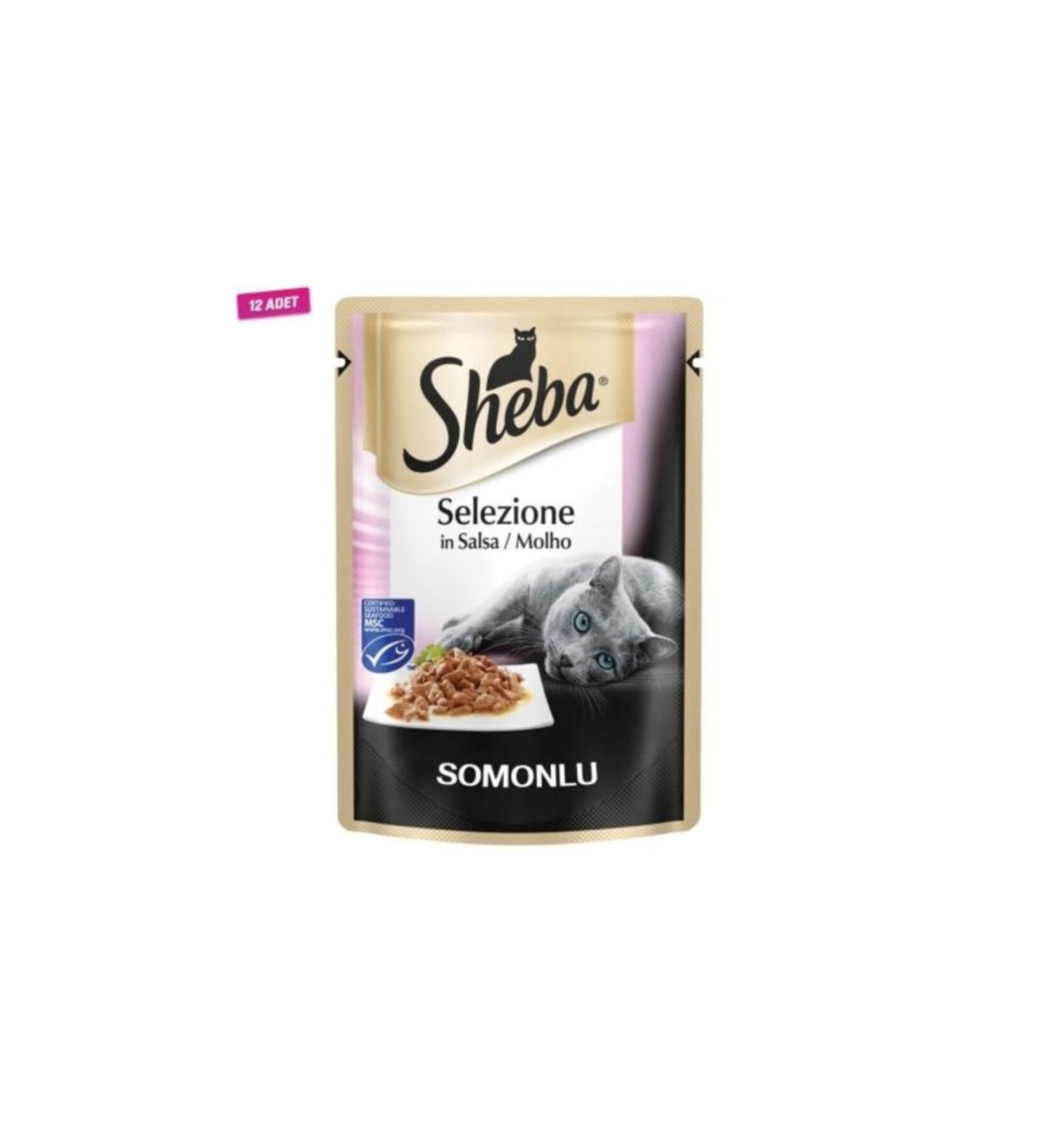 SHEBA 12 Pieces - Selection Sauce Salmon Pouch Adult Cat Canned Food 85 Gr