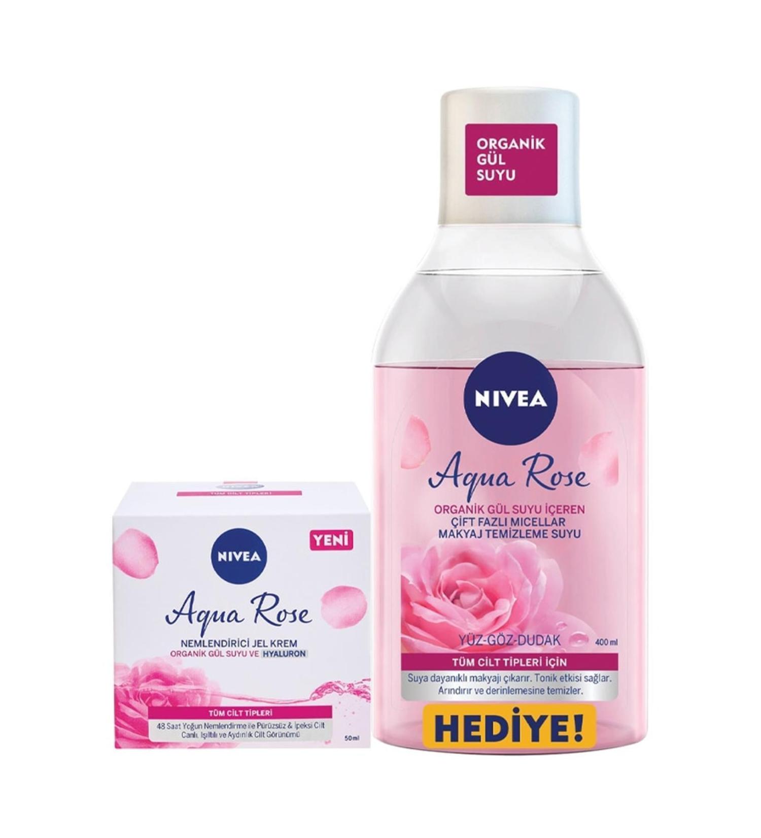 NIVEA Aqua Rose Moisturizing Gel Cream with Organic Rose Water 50 ml and Moisturizing Eye Mask