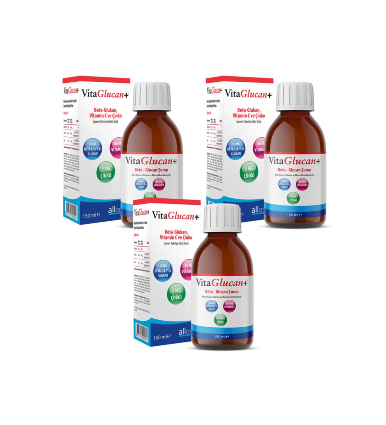 Allergo 3 Pieces Vitaglucan 150 ml Syrup Beta Glucan and Vitamin C Zinc