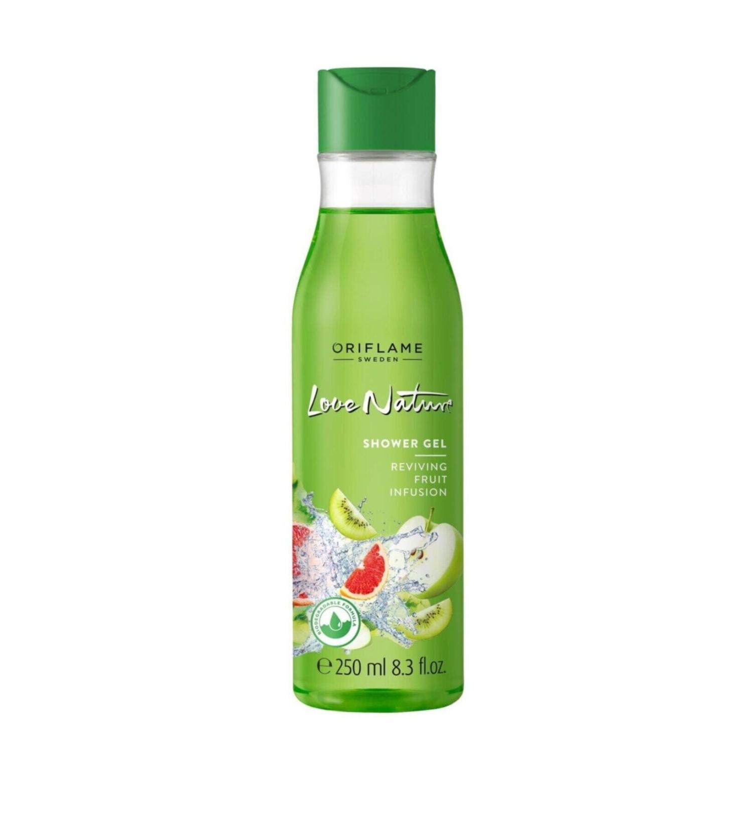 Oriflame Love Nature Shower Gel - Purifying and Fruit Cocktail Mint and Raspberry Extract Set of 2