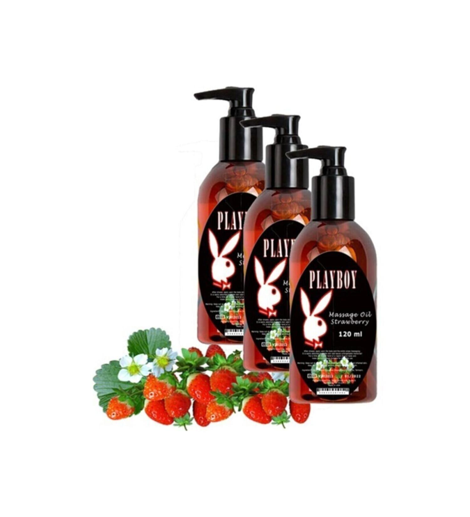 Playboy Strawberry Massage Oil 3 Pieces Strawberry Flavored Body Massage Oil