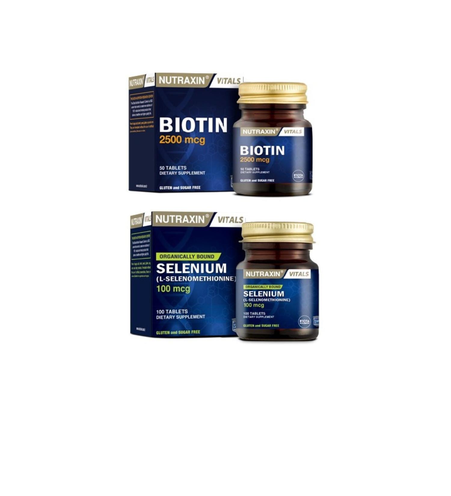 Nutraxin Vitals Biotin 2500 Mcg 50 Tablets + Selenium 100 Mcg 100 Tablets
