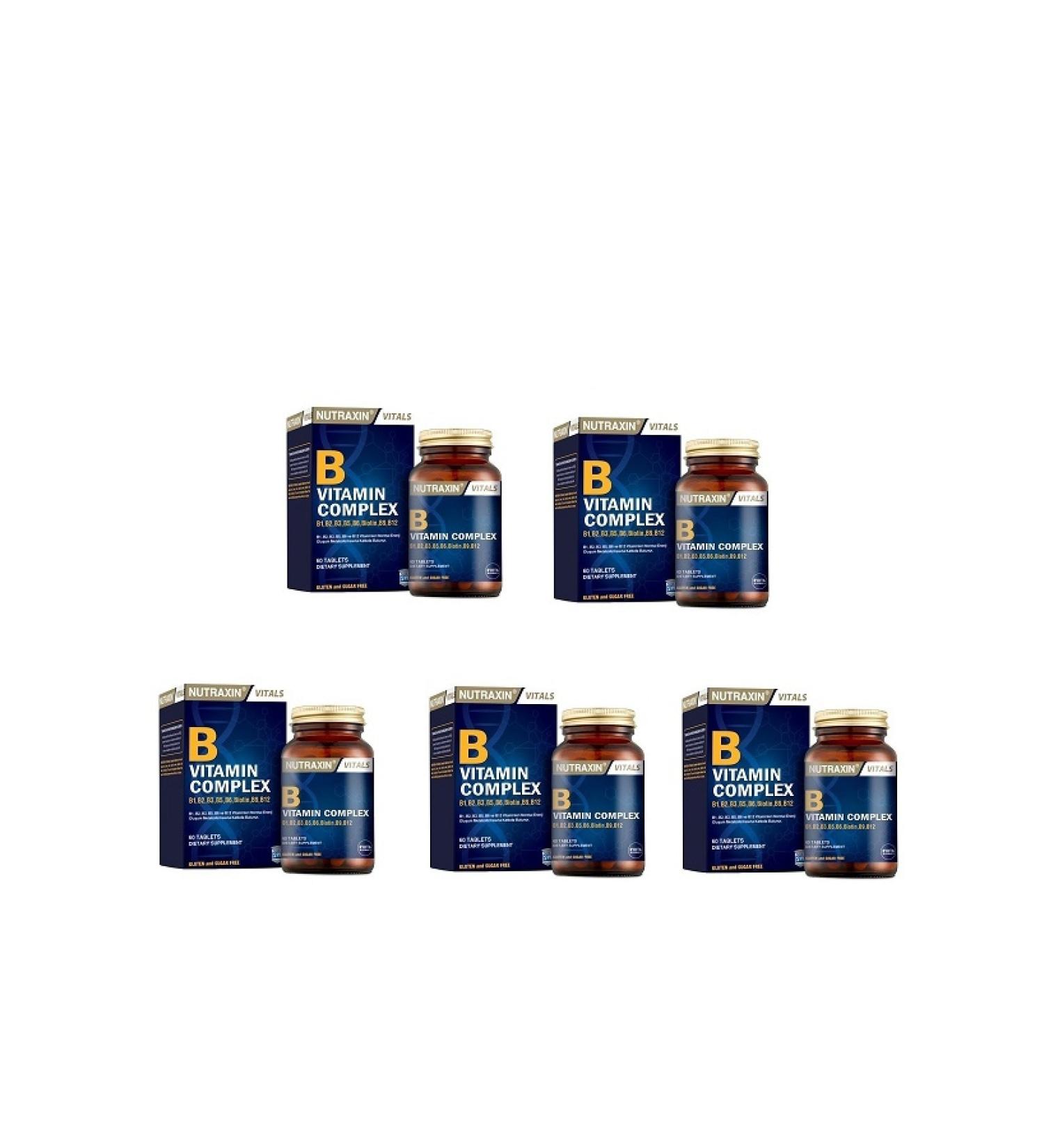 Nutraxin Helps to Reduce Fatigue and Exhaustion B Vitamin Complex 60 Tabletsx5