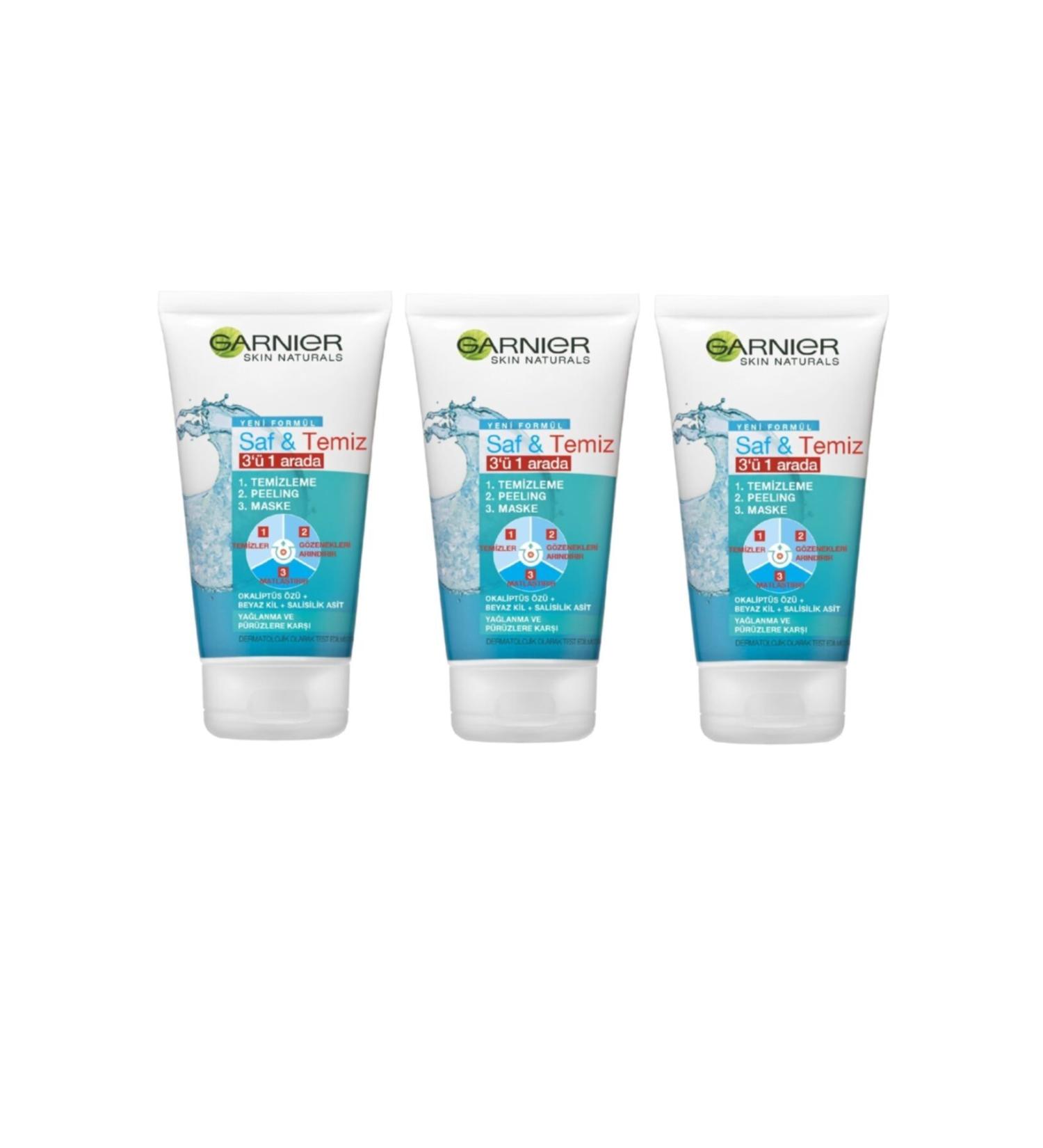 Garnier Pure Clean 3 in 1 Anti-Oily and Anti-Imperfection Cleansing Gel 150ml 3 Pieces