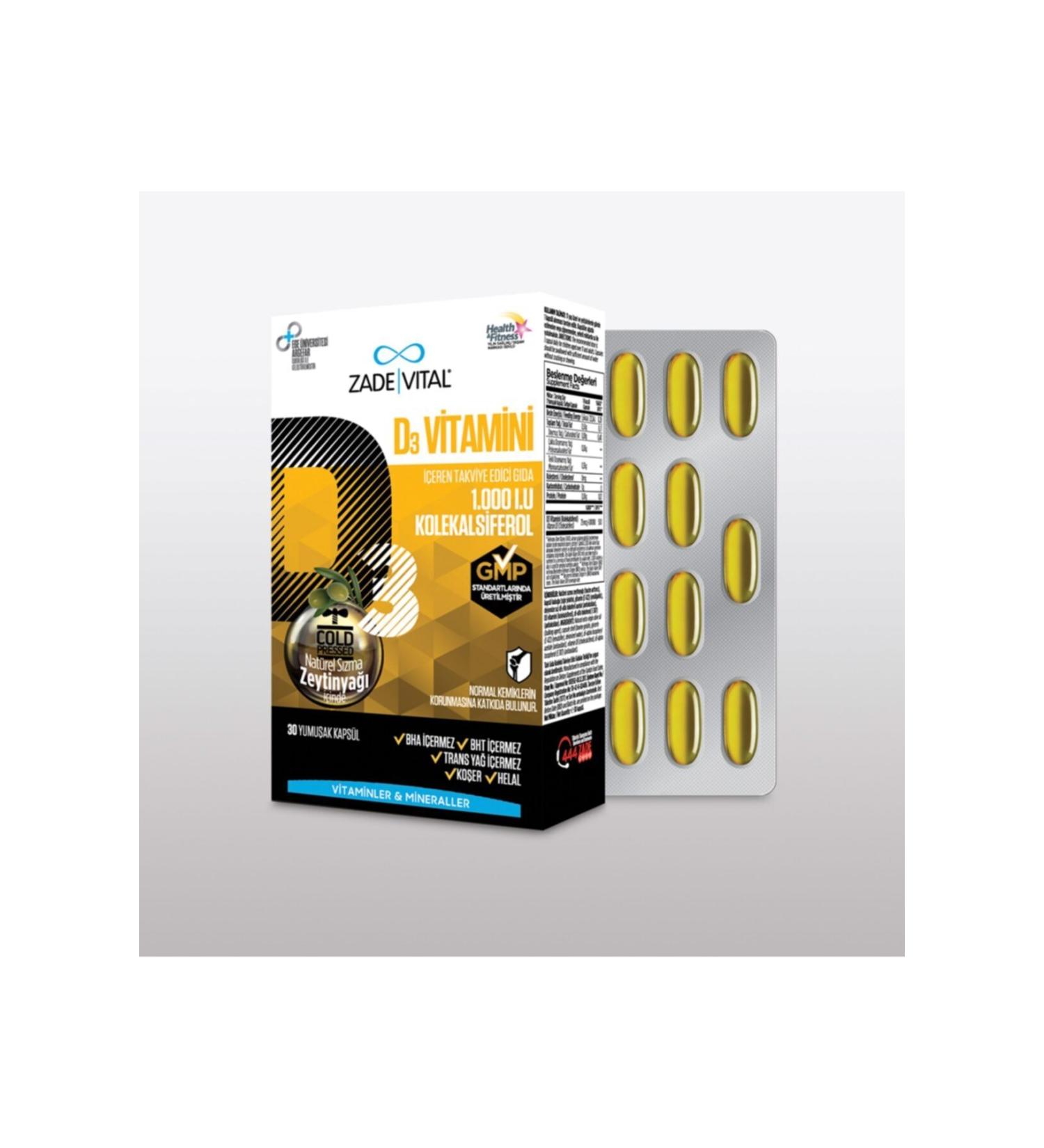 Zade Vital Vitamin D3 with Olive Oil 1 Box 30 Capsules