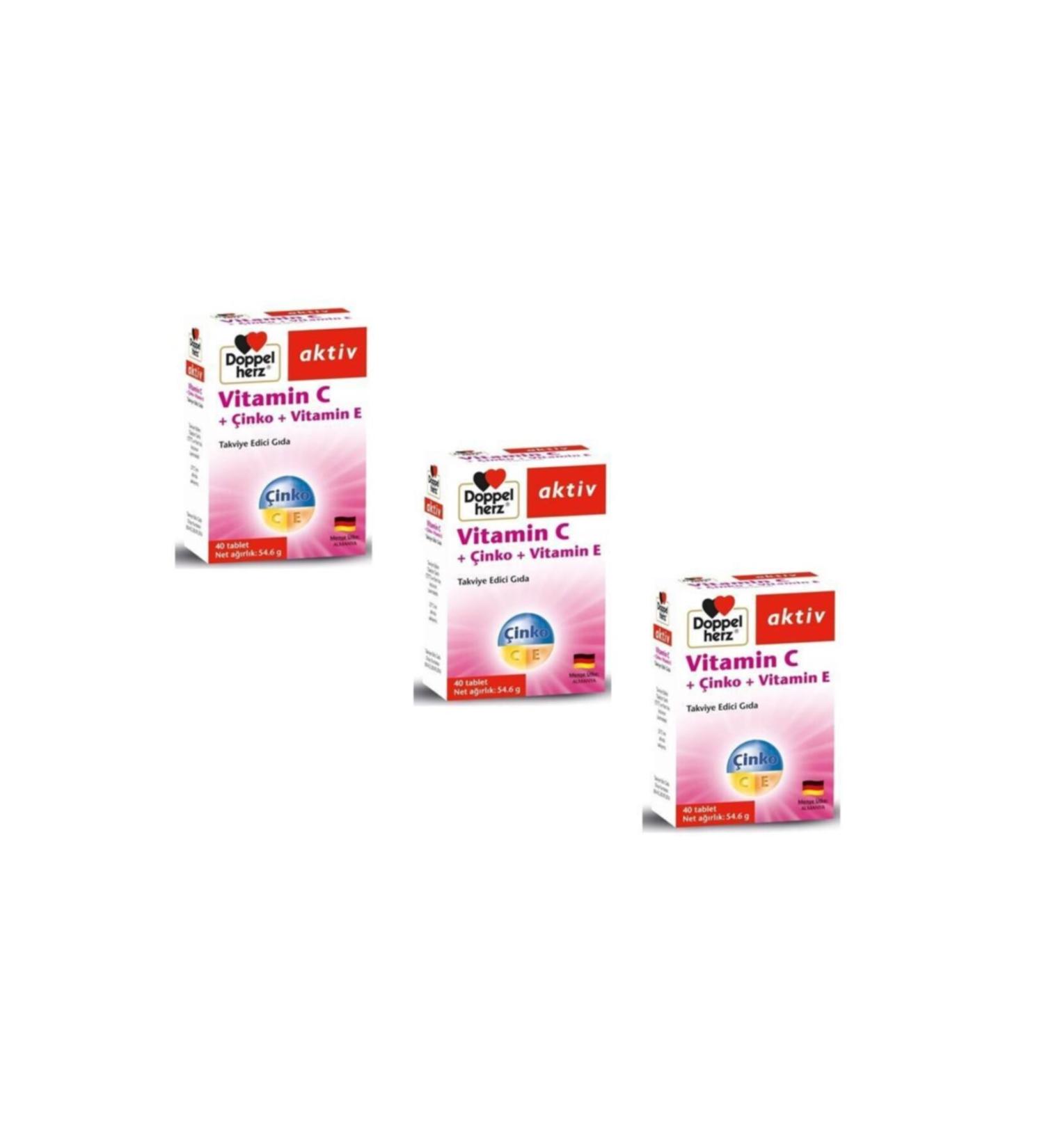 Doppelherz Active Vitamin C + Zinc + Vitamin E 40 Tablets 3 Pack