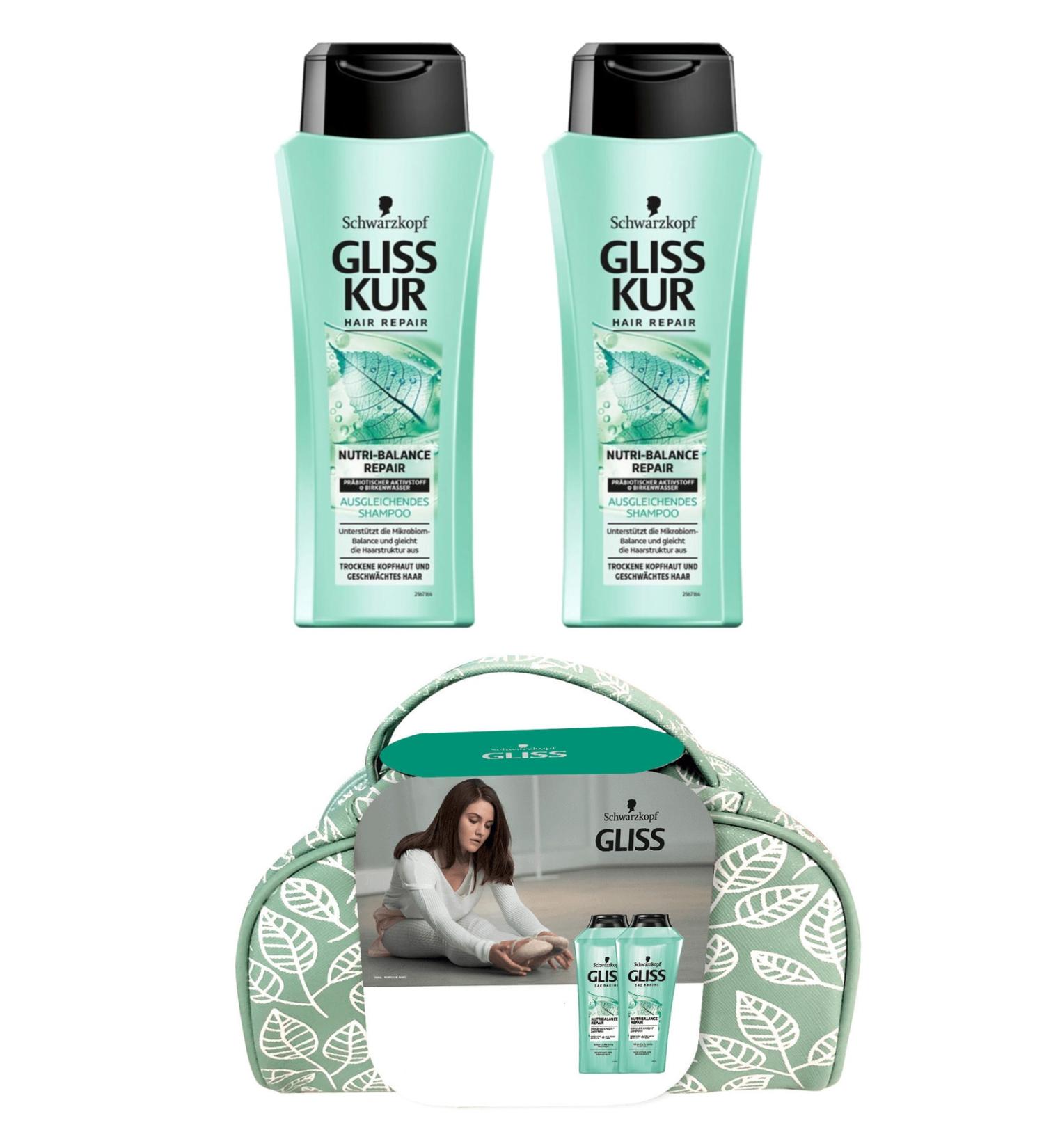 Gliss Nutri Balance Shampoo 360 Ml 2 Pieces and Gift Bag