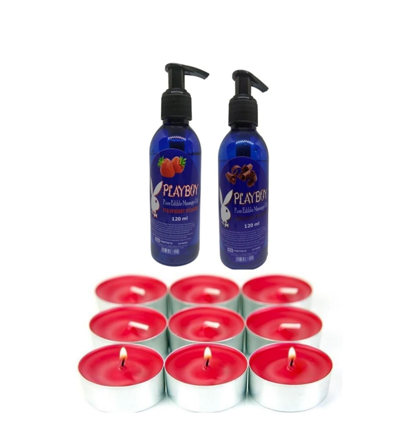 Playboy Aromatherapy Spa Candle Gift Edible Vanilla & Chocolate Body Massage Oil 120 Ml