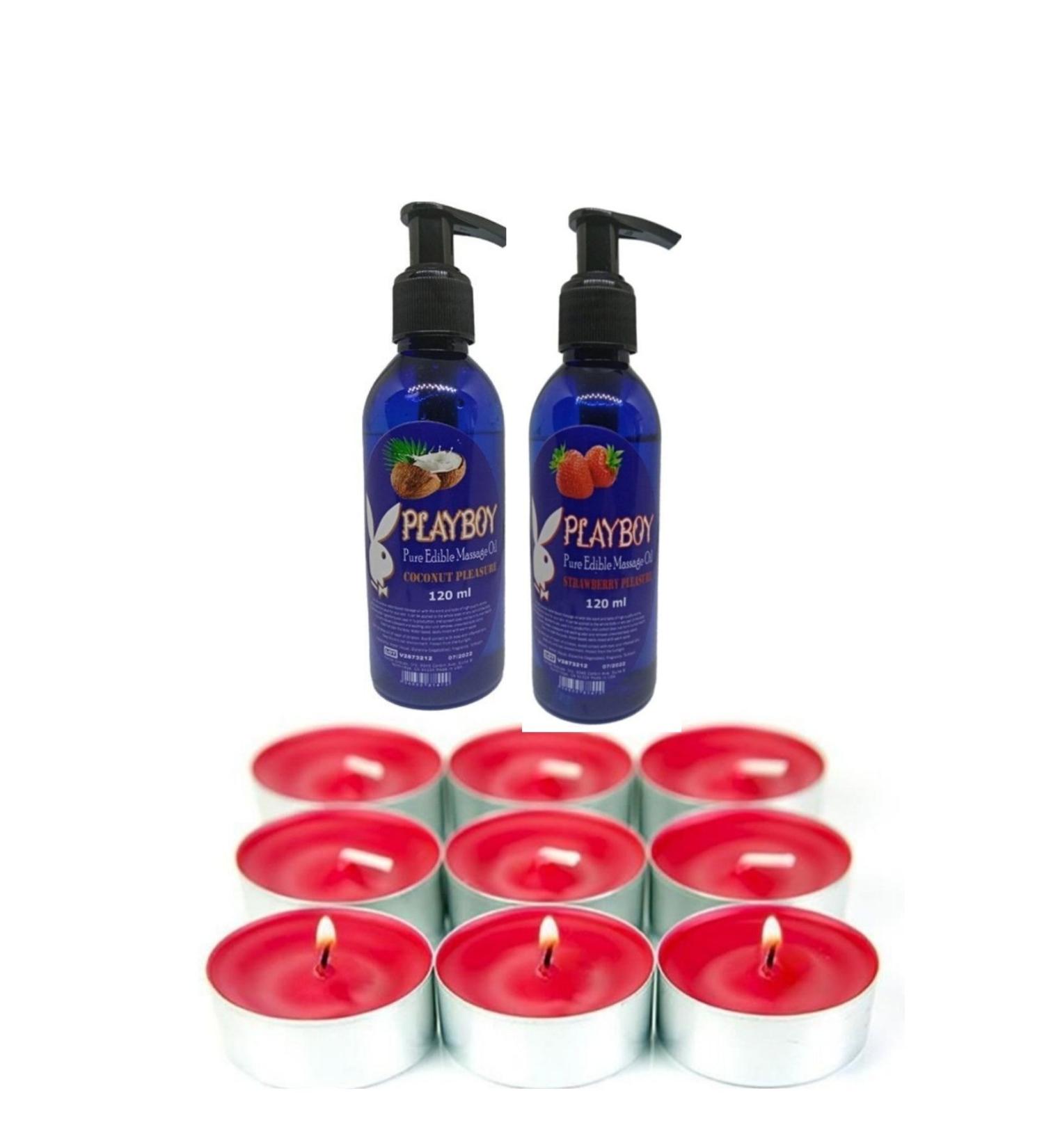 Playboy Aromatherapy Spa Candle Gift Edible Strawberry & Vanilla Body Massage Oil 120 Ml