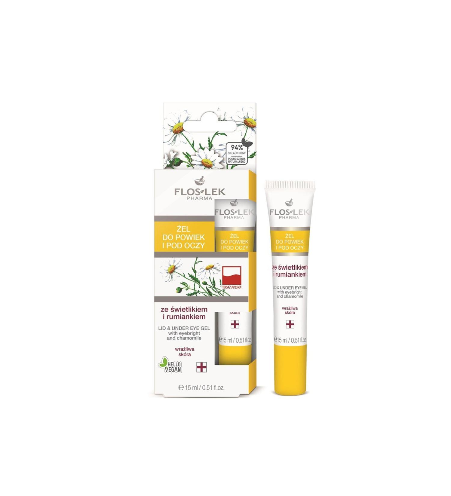 Floslek Eye Contour Brightening Care Gel with Chamomile for Redness Irritation and Burnt Skin 15 ml