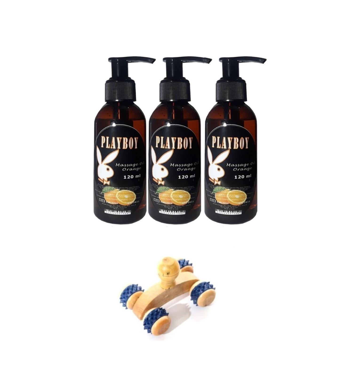 Playboy Aromatherapy Edible Orange Flavored 3 Pieces Body Massage Oil 120m + Massage Tool Gift