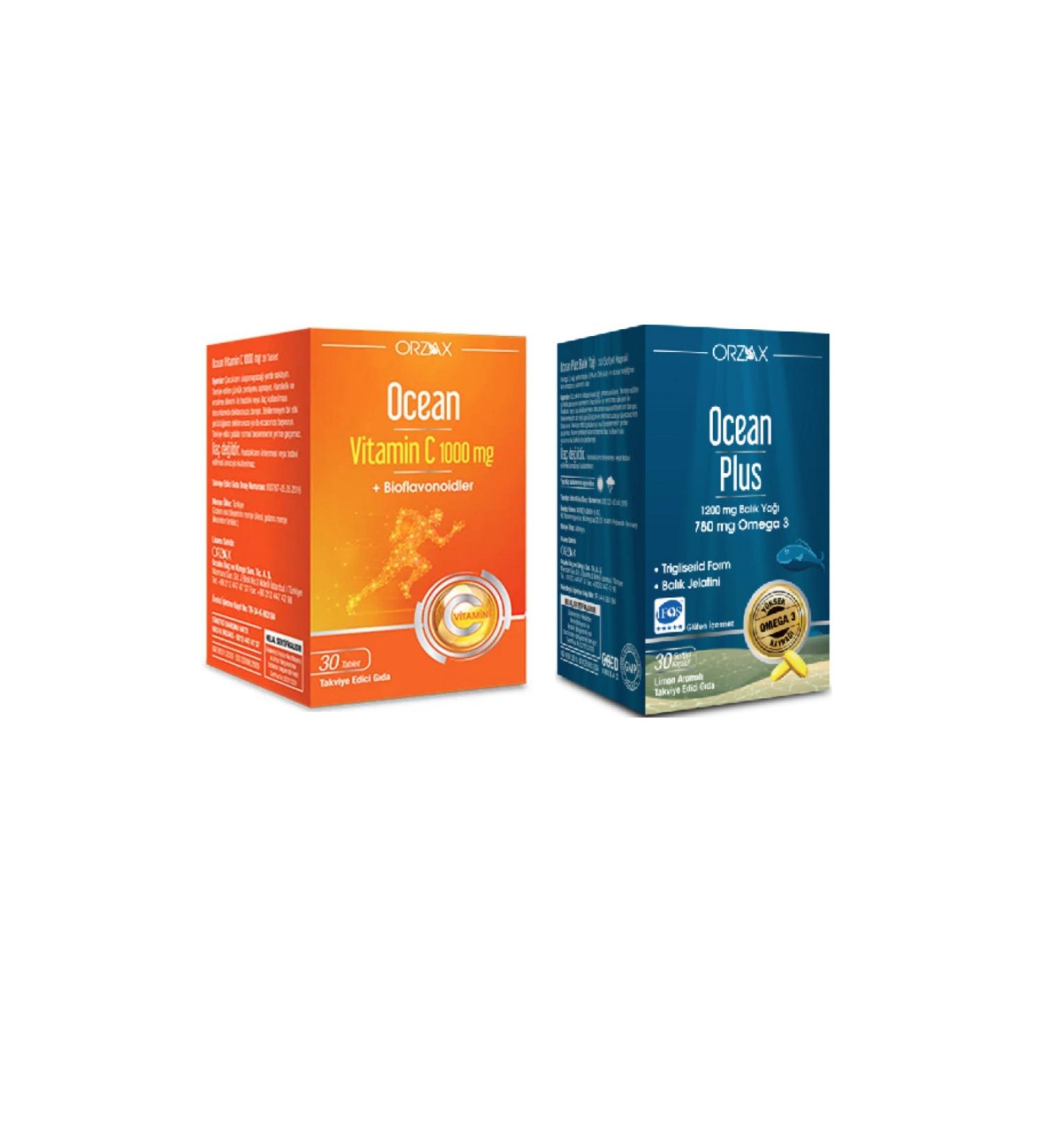 Orzax Immune Booster Vitamin C 1000 mg 30 Tablets and Omega 3 1200 mg 30 Capsules