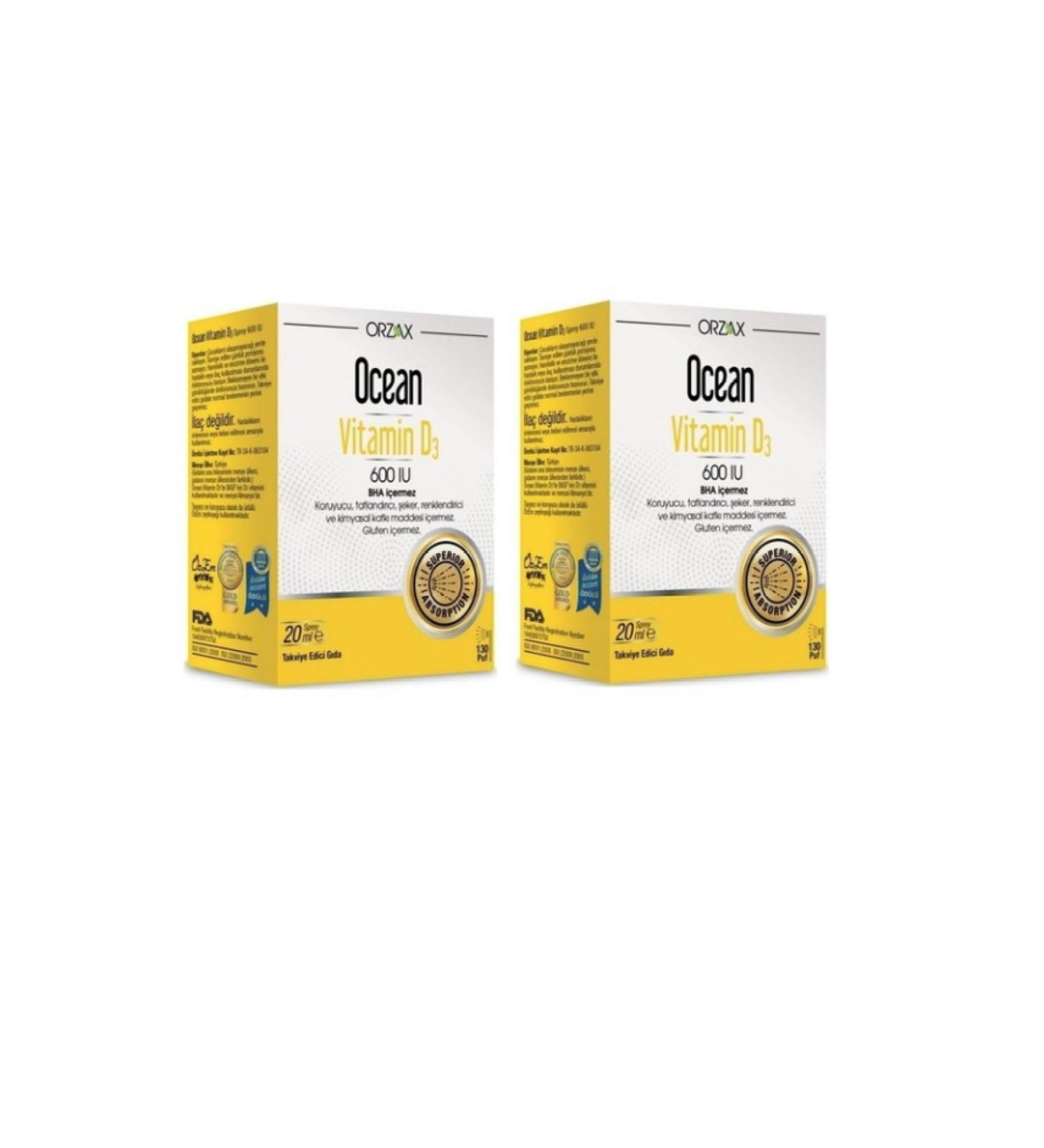 Ocean Supplementary Food Vitamin D3 600 Iu Spray 20 Ml X2 Pieces