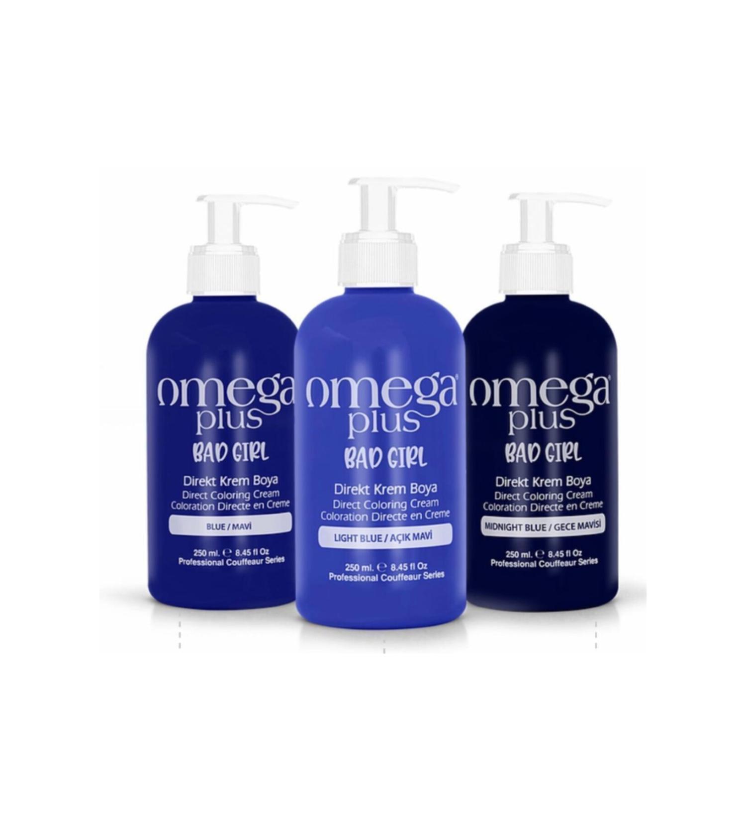 Omega Plus Bad Girl BLUE + LIGHT BLUE + NIGHT BLUE Ammonia Free Color Hair Dye Set