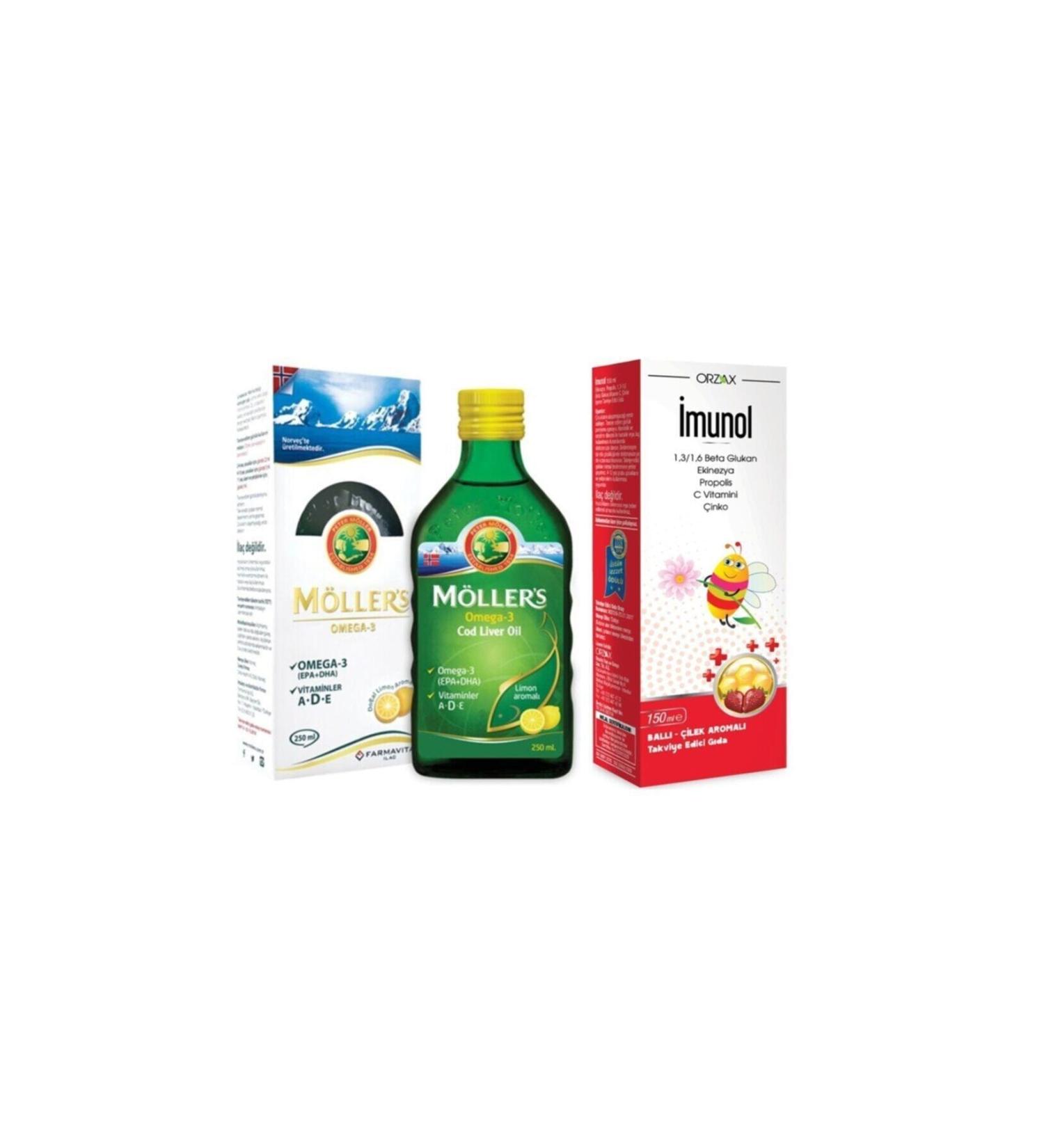 Mollers Omega 3 Fish Oil Lemon Flavored 250 Ml + Imunol Syrup 150ml - Buy Online on GoSupps.com