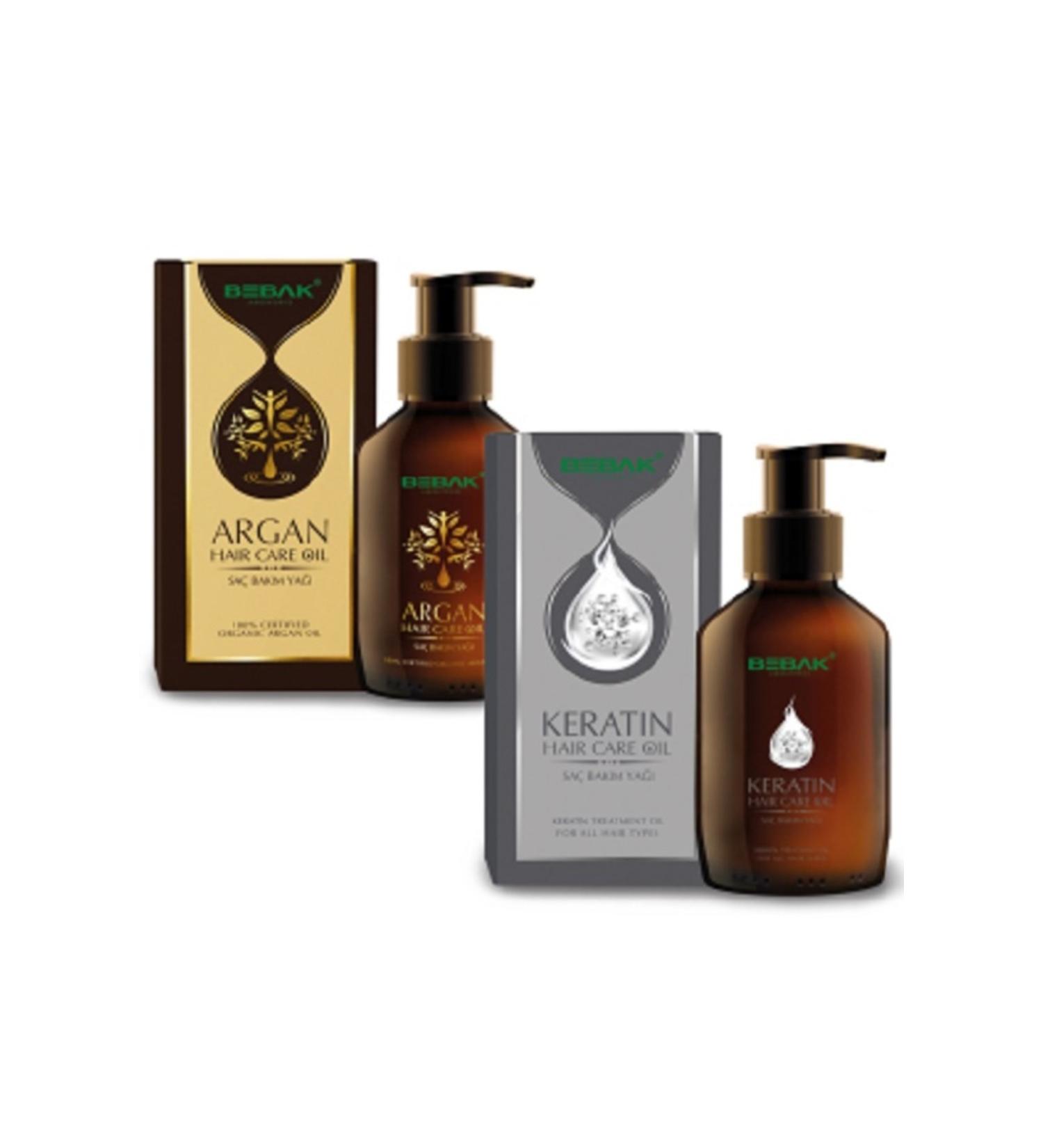 Bebak Argan Hair Care Oil 100 ml + Keratin Hair Care Oil 100 ml - Buy Online on GoSupps.com