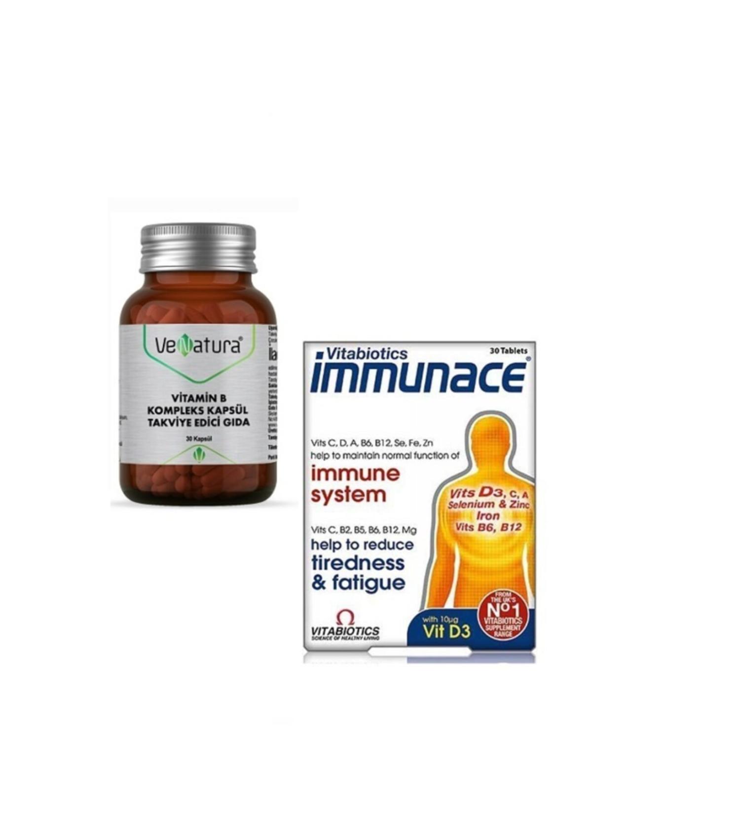 Venatura Vitamin B Complex Capsule Food 30 Capsules + Vitabiotics Immunace 30 Tablets