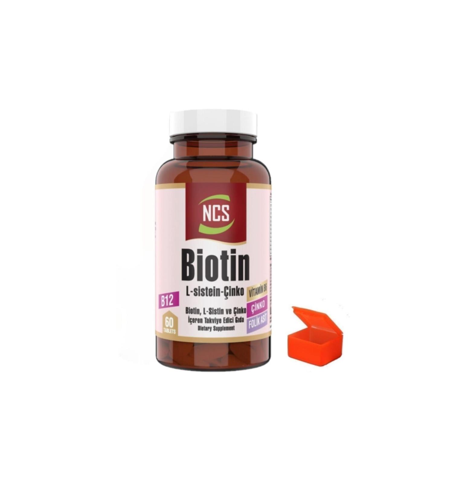 Ncs Biotin 2500 Mcg 60 Tablets L- Cysteine Zinc Vitamin B12 Pill Box