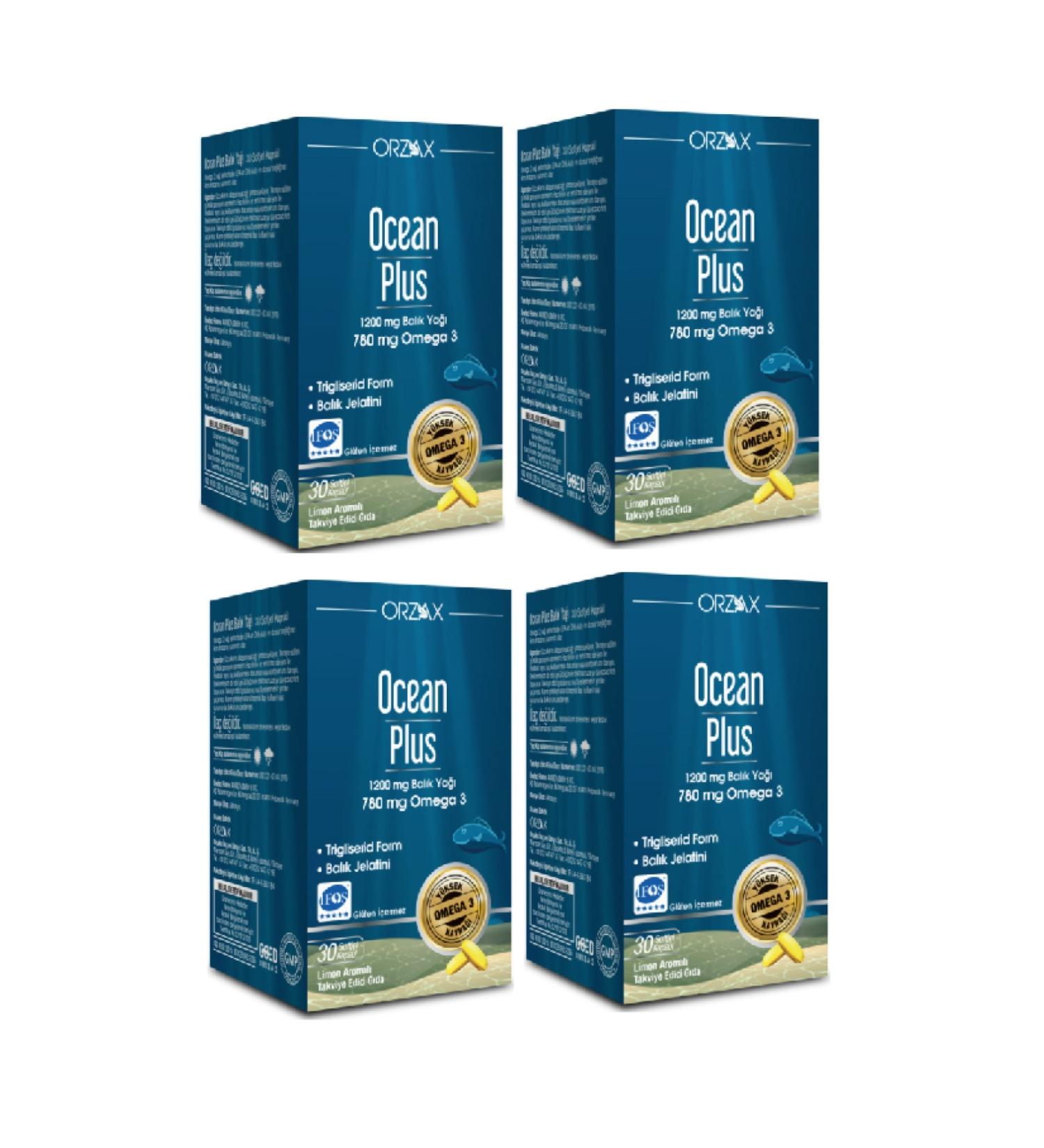 Orzax Pure Fish Oil - Ocean Plus Omega 3 1200 Mg 30 Capsules X4 Pieces