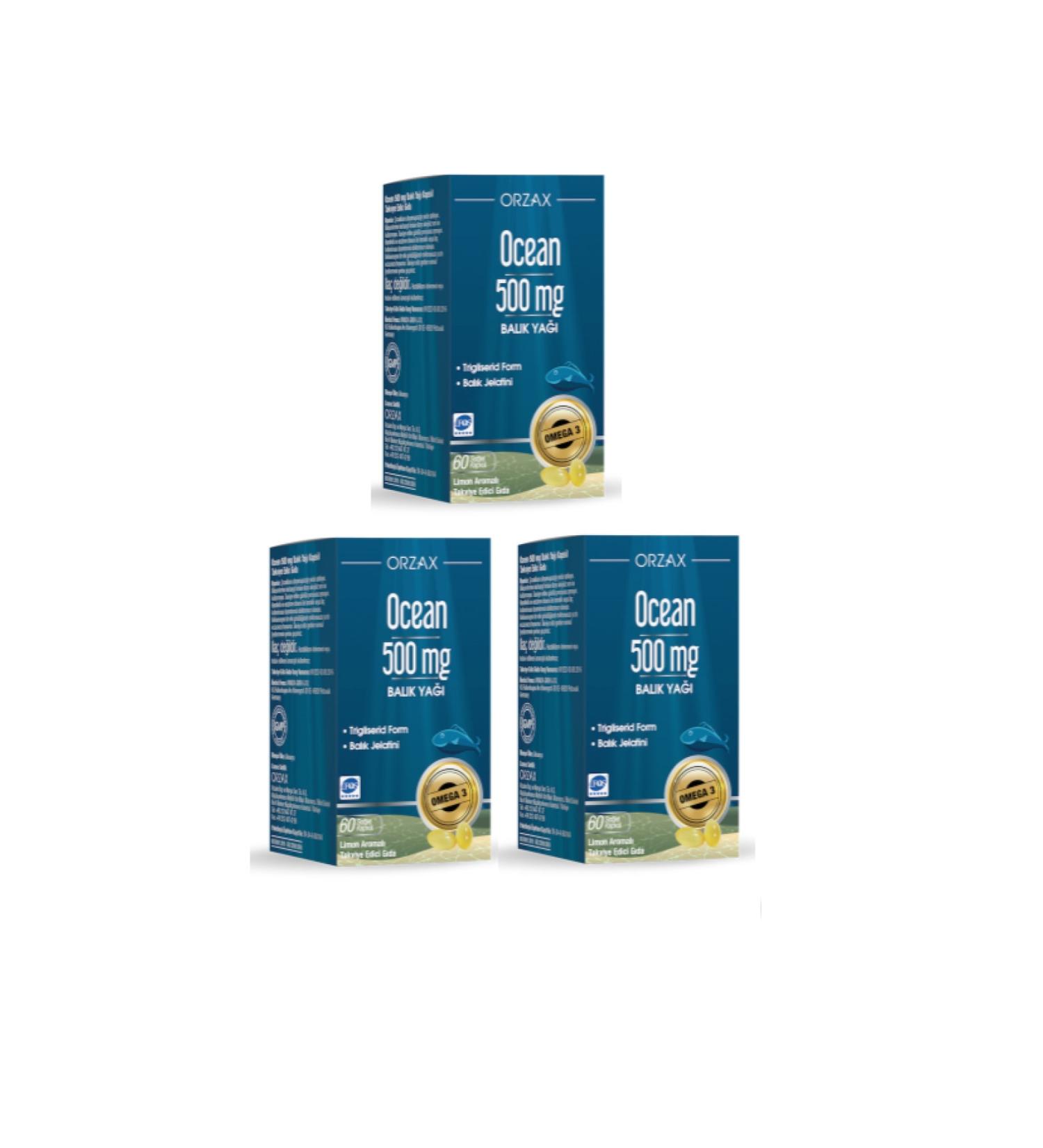 Orzax Pure Fish Oil Omega 3 - 500 Mg 60 Capsules - Lemon Flavored X3 Pieces