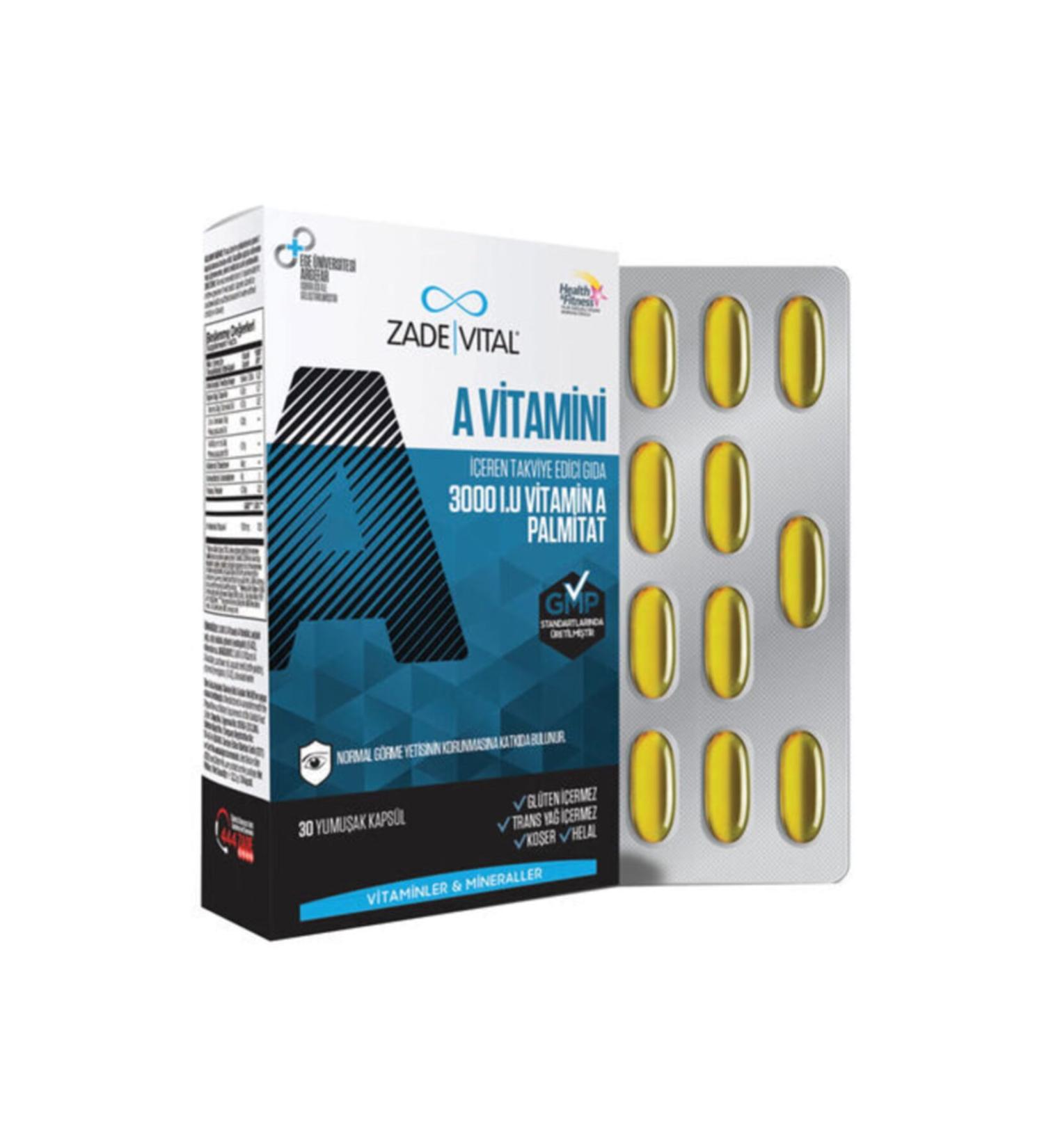 Zade Vital Vitamin A 3000 Iu 30 Capsules