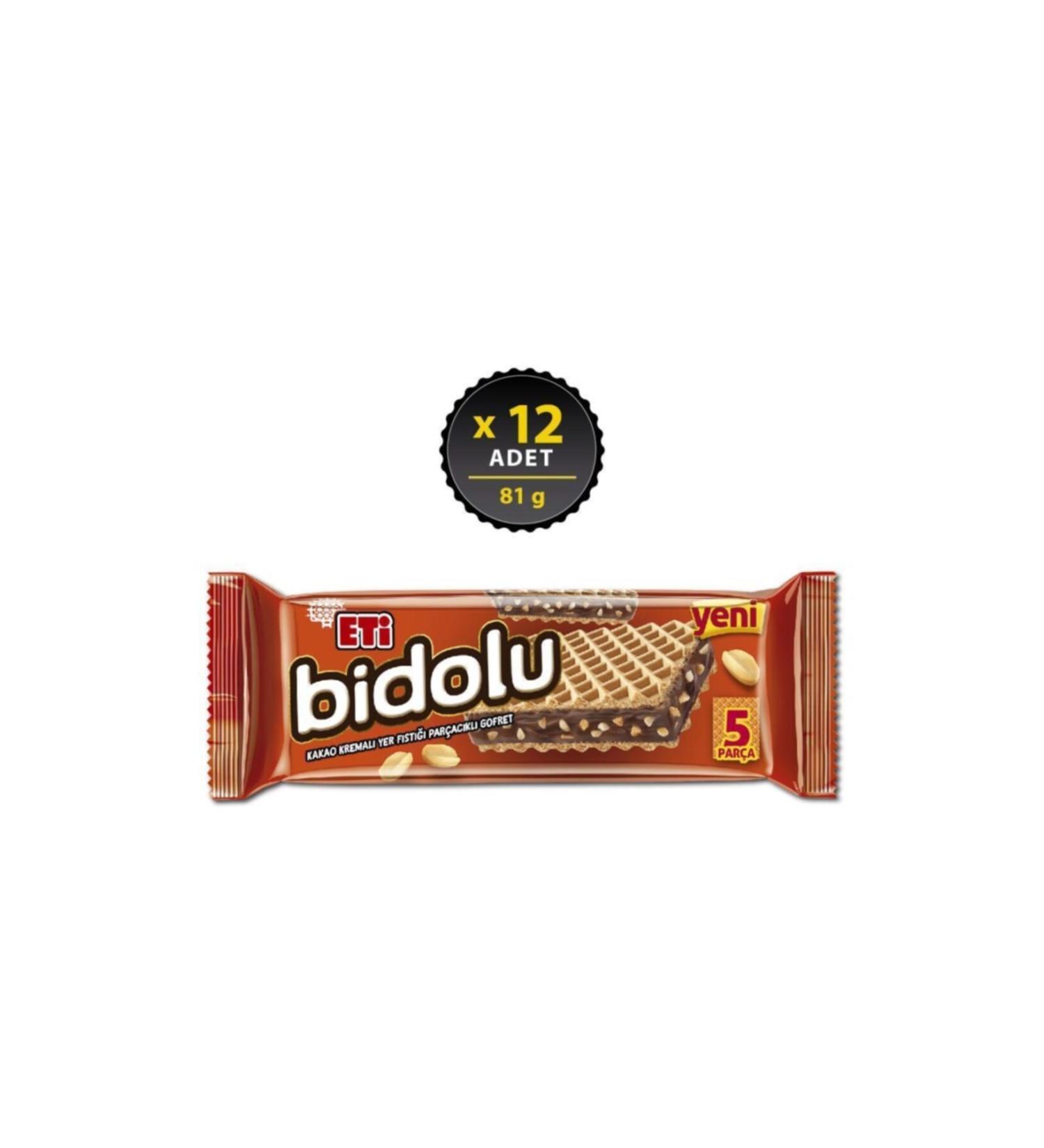 Eti Bidolu Cocoa Cream Peanut Piece Wafer 81 g x 12 Pieces - Buy Online on GoSupps.com