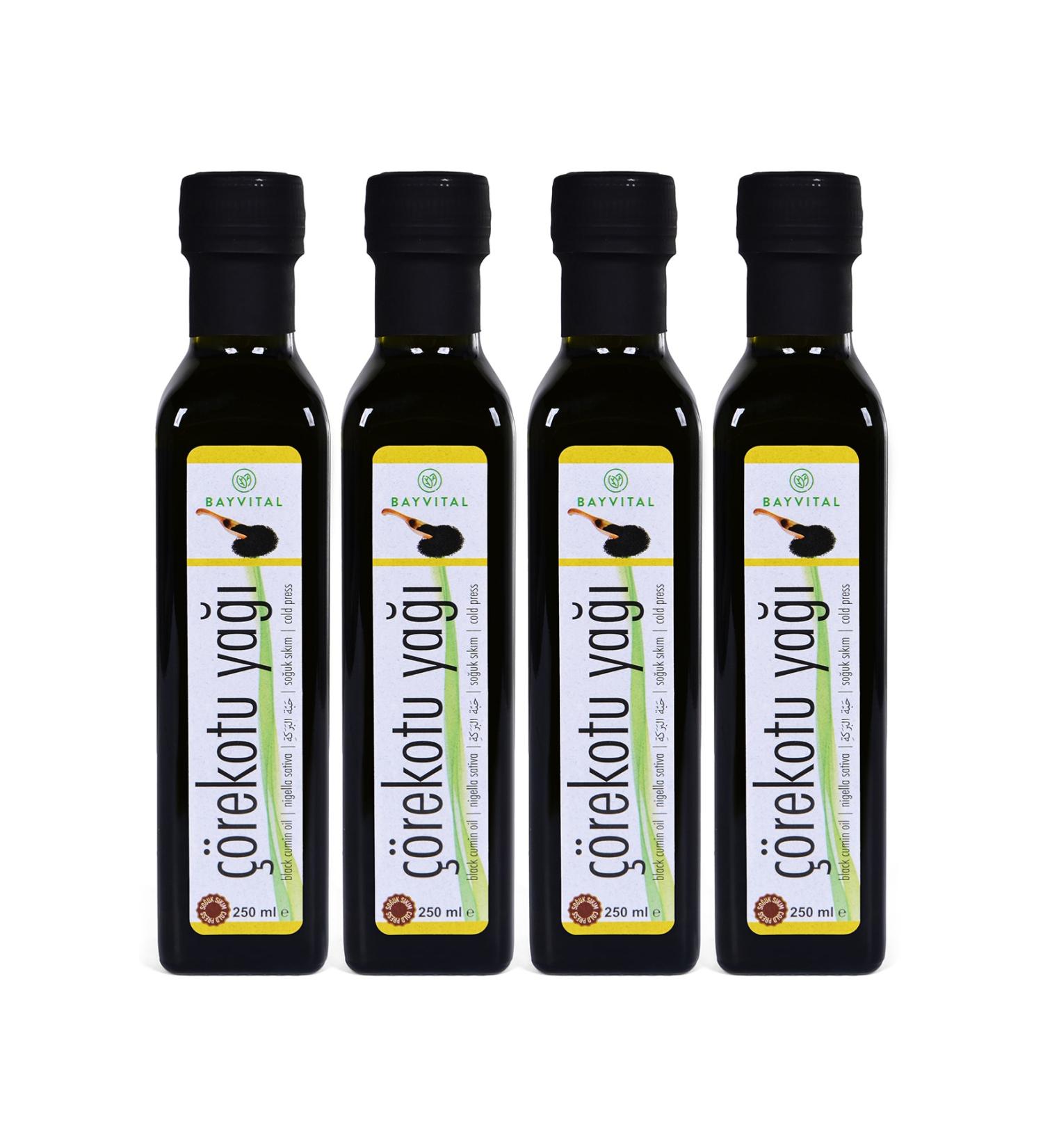 BAYV TAL 4 Pieces X 250 Ml Cold Pressed Black Cumin Oil (Black Cumin Oil) 1 Lt