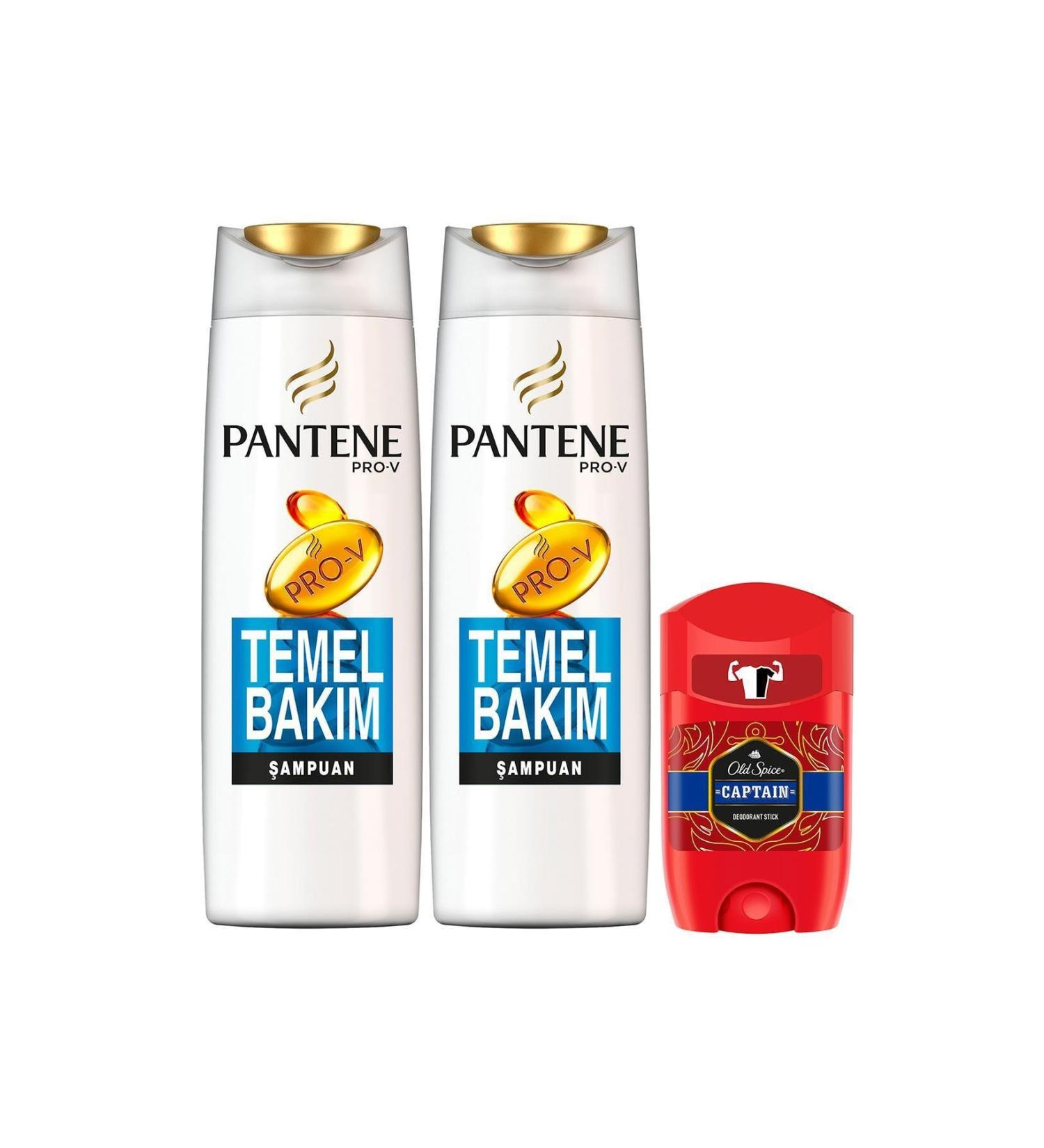 Pantene Shampoo Basic Care 500 Ml X 2 Pieces + Old Spice Deo Stick 50 Ml Captain
