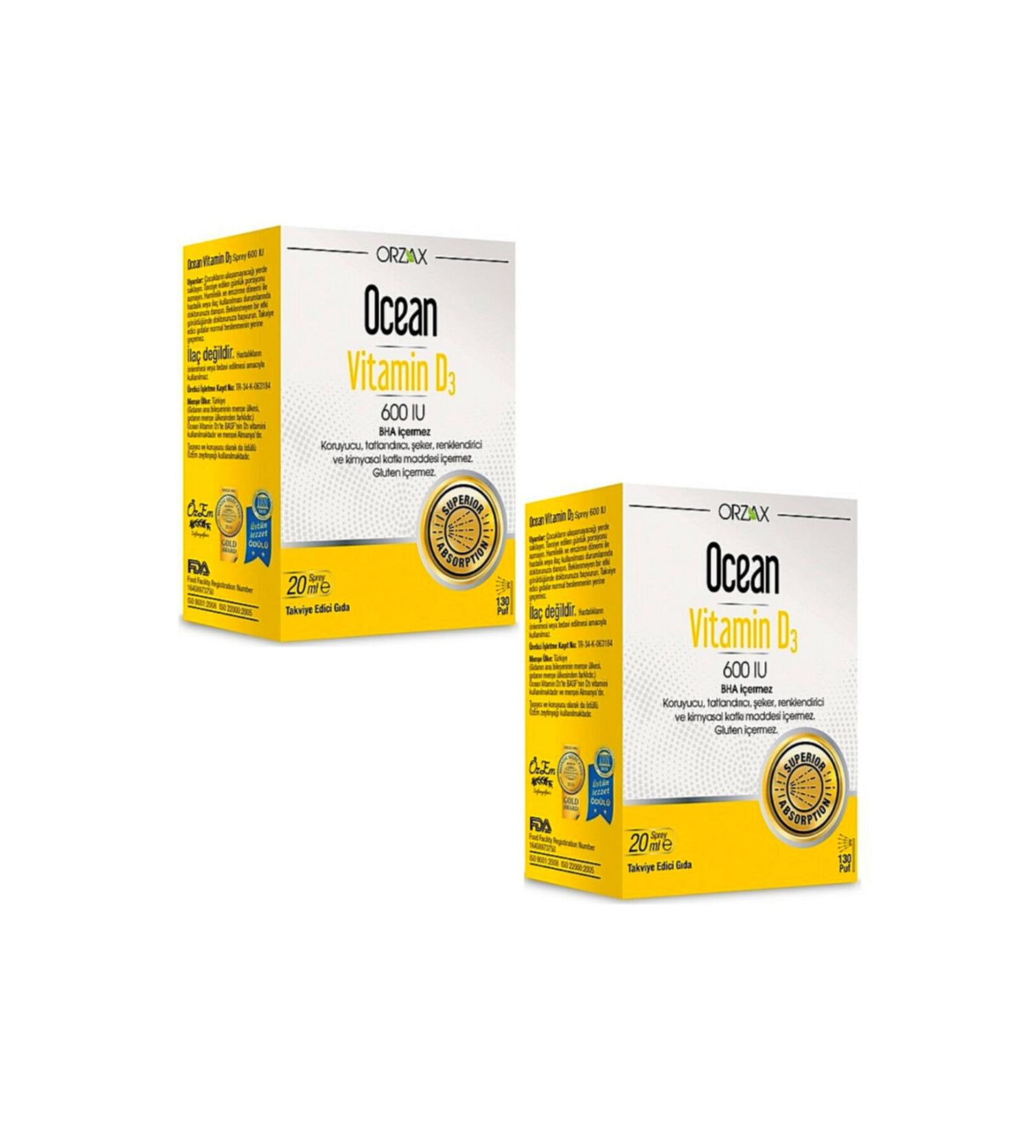 Ocean Vitamin D3 600 Iu Spray 20ml 2 Pieces