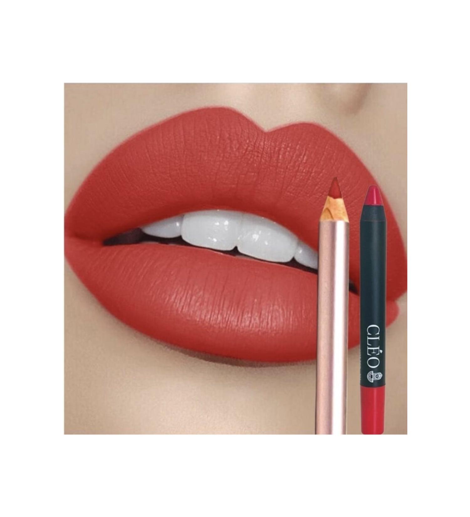 Cleo Cosmetics 2 in 1 Waterproof Matte Lipstick & Lip Liner (RED)