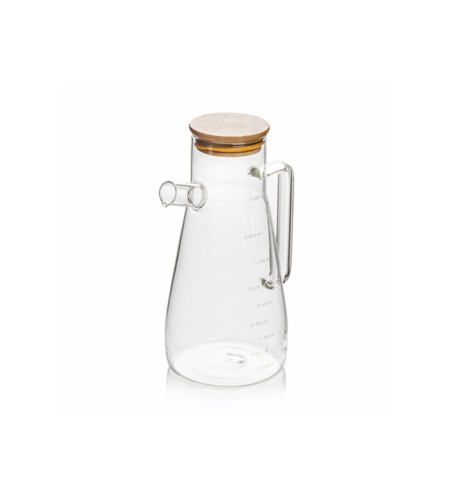 Maria Borosilicate Glass Oil and Vinegar Bottle with Bamboo Lid 900 Ml