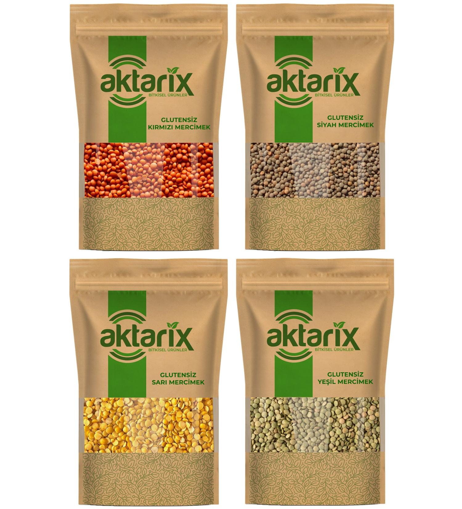 Aktarix Gluten Free Grain 4 Pieces 250 Gr Yellow + 250 G Green + 250 G Red + 250 G Black Lentils Total 1 Kg
