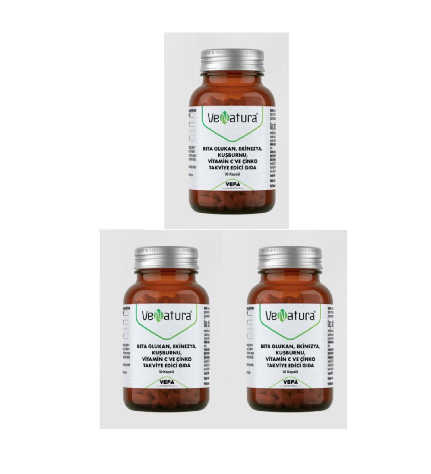 Venatura Beta Glucan Echinacea Rosehip Vitamin C and Zinc Supplementary Food 30 Capsules X3 Pieces