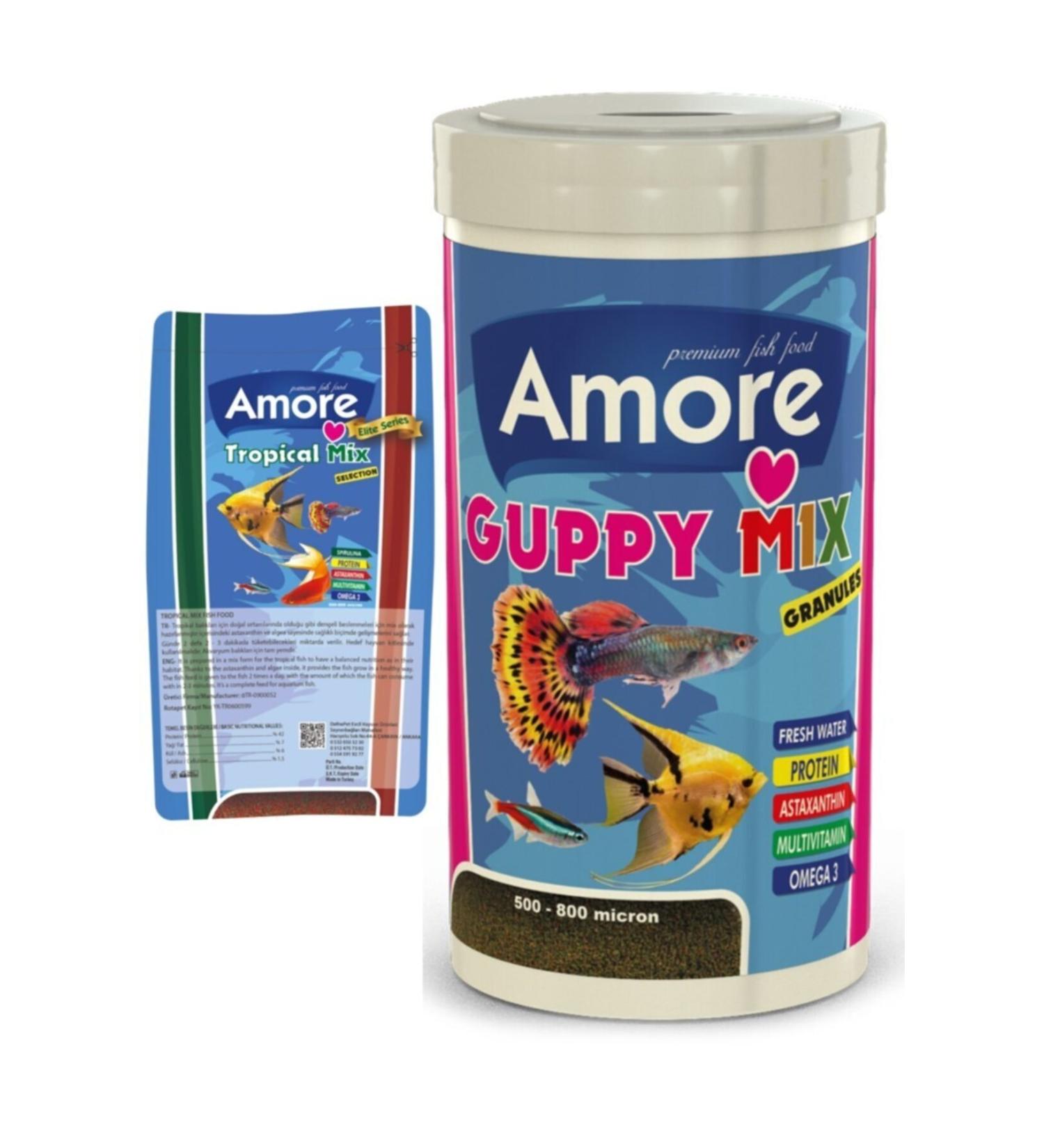 AMORE Guppy Mix Granules 1000ml + Tropical Mix Selection 45g Bag Tropical Fish Food