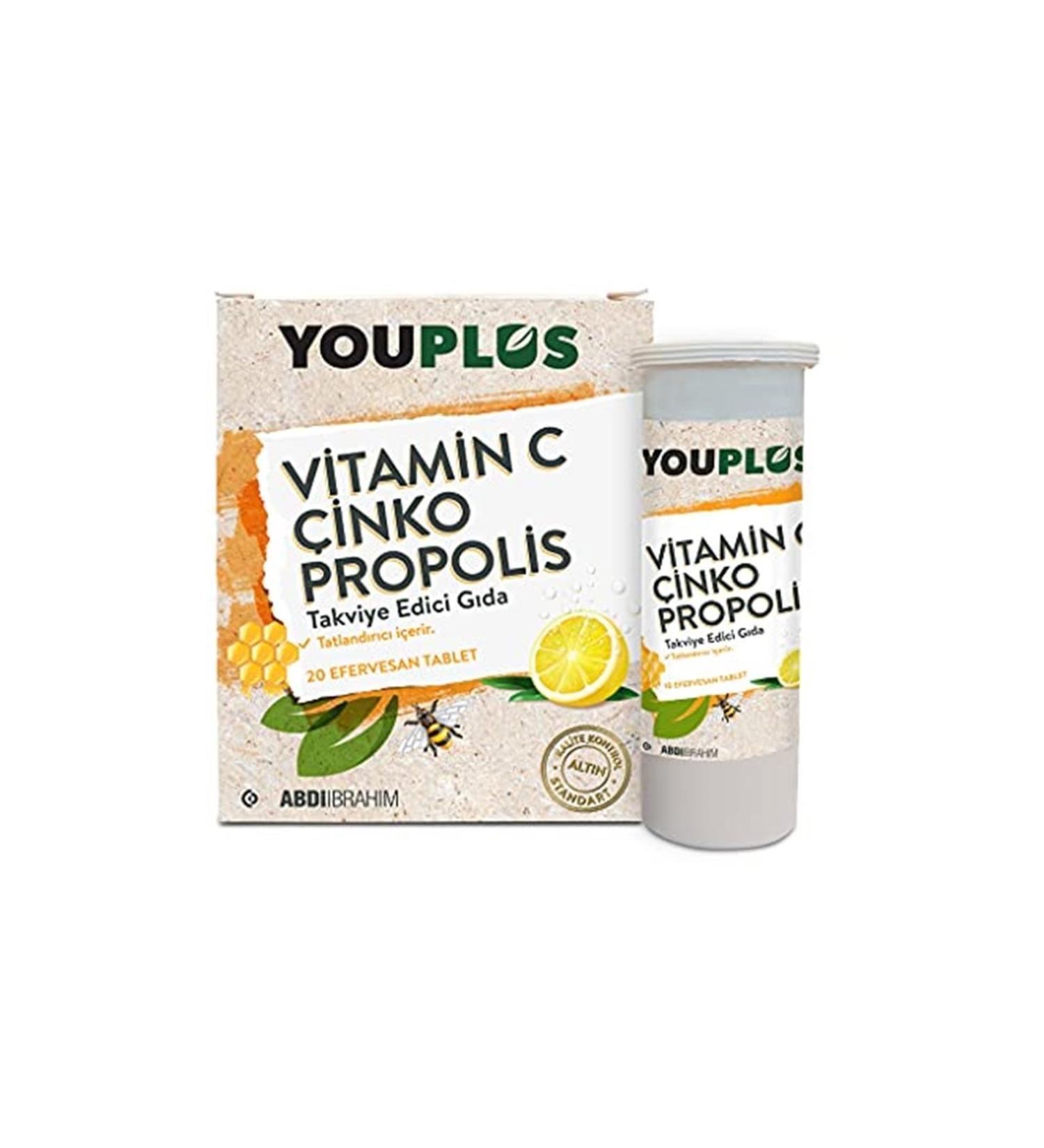 Youplus Brand: Vitamin C Zinc Propolis 20 Effervescent Tablets Category: Mineral