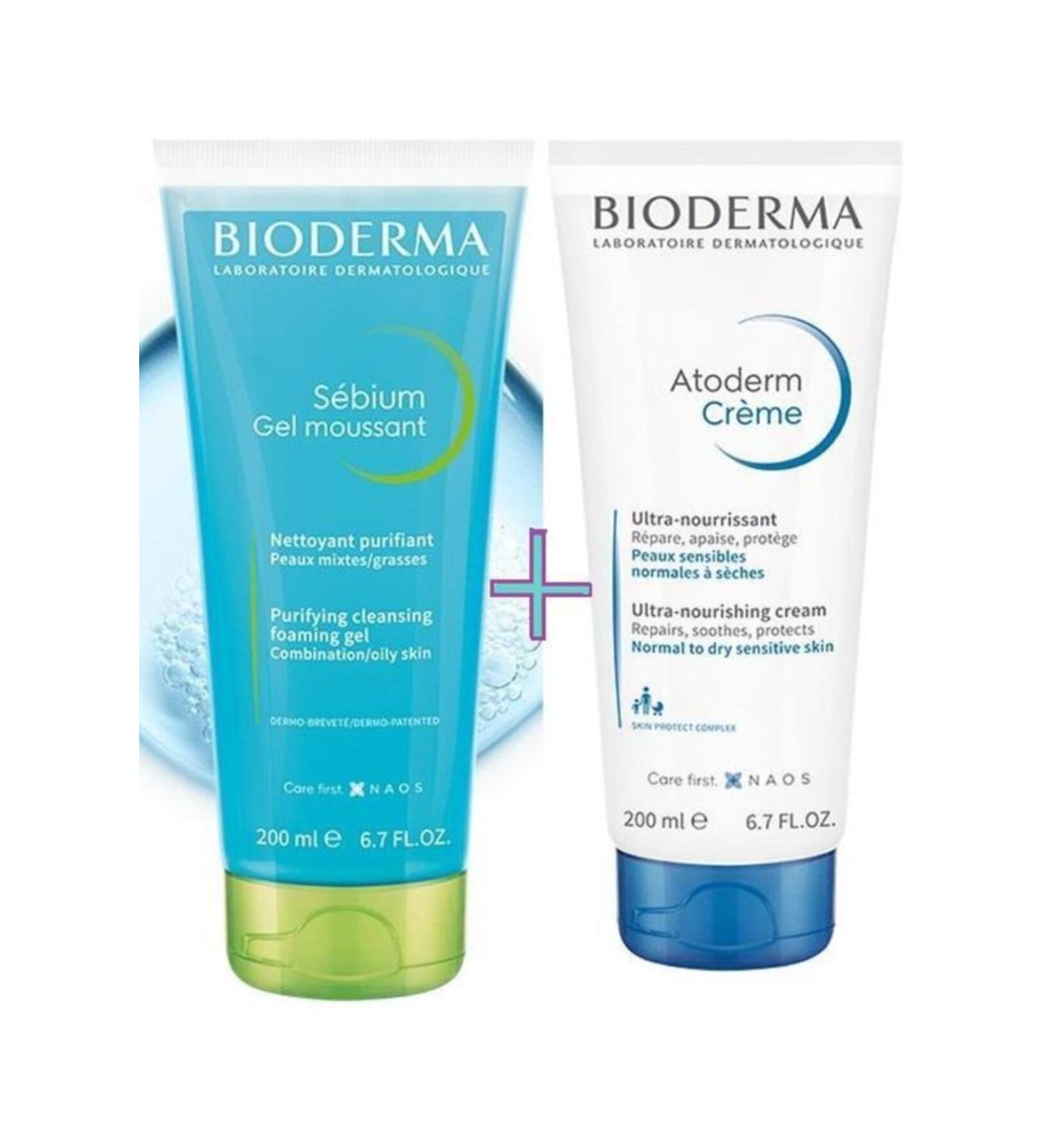 Bioderma Sebium Foaming Gel Tube 200 Ml+ Atoderm Cream Tube 200 Ml