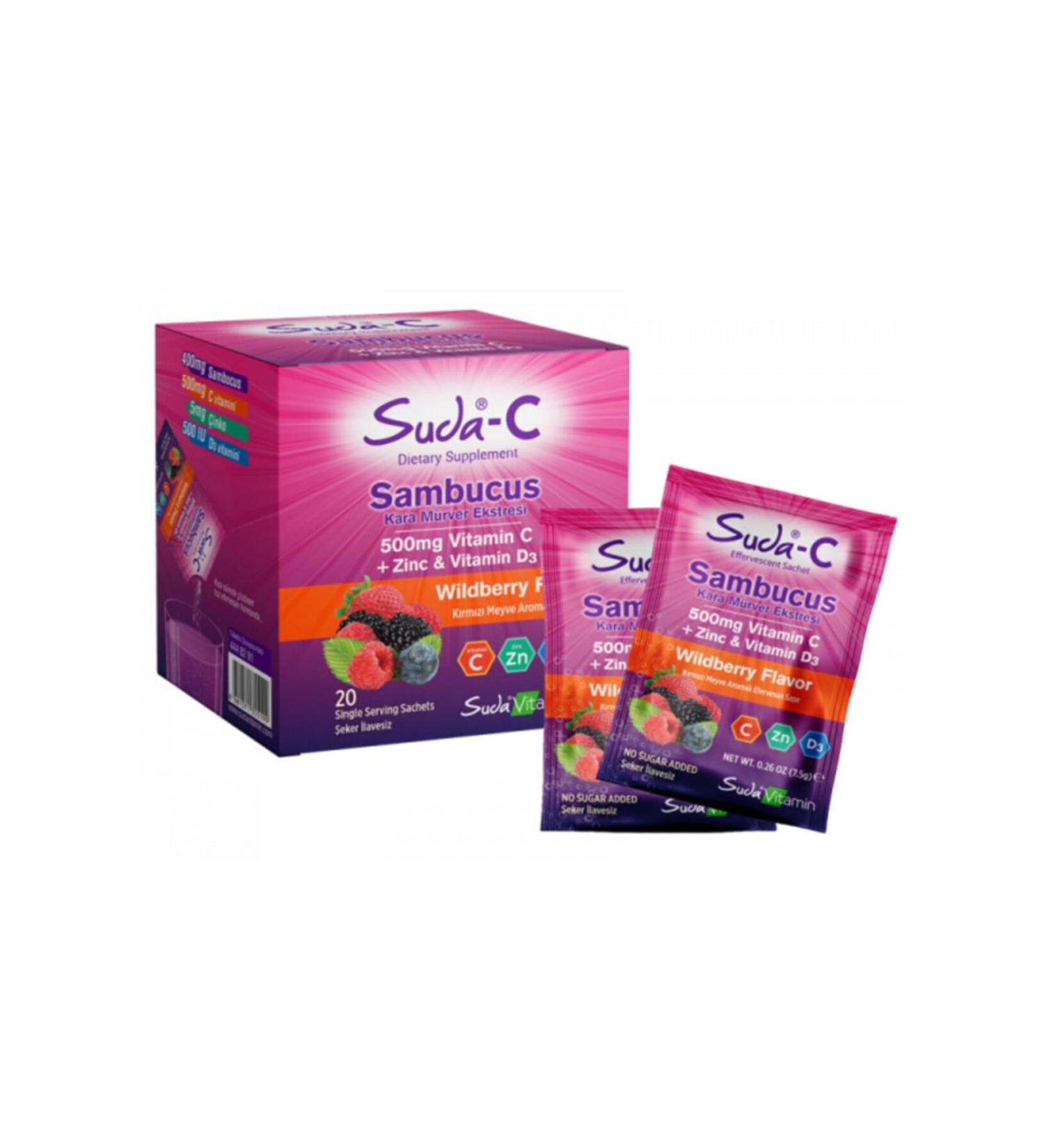 Suda Collagen Suda C Sambucus Vitamin C + Zinc + Vitamin D3 20 Chassis (3 Boxes)