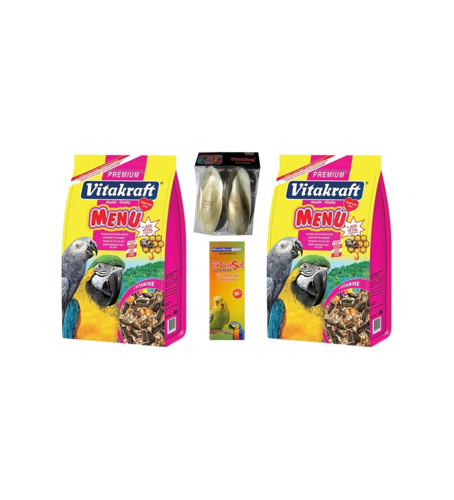 Vitakraft Parrot Food 2x1000g + Multivit + Cuttlefish Squid Bone 30g